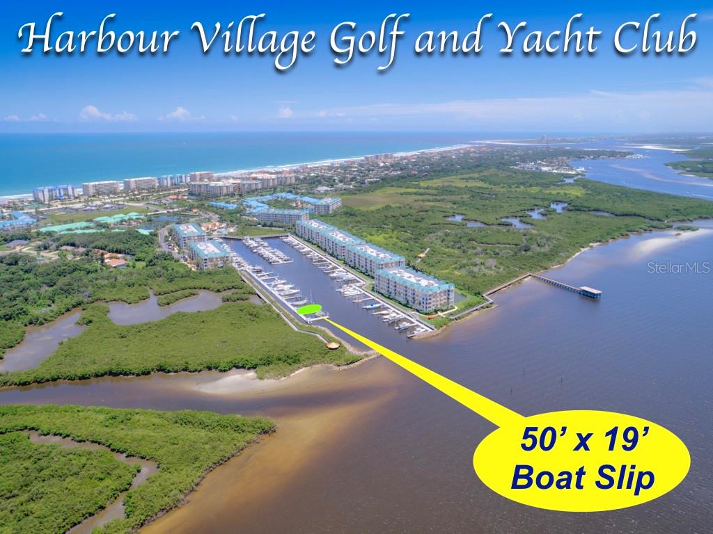 Halifax River/Intracoastal Waterway perfectly located 50' boat slip just minutes to the Ponce de Leon Inlet and the azure Atlantic ocean in the exclusive Harbour Village Yacht & Golf Club in beautiful Ponce Inlet!! This private marina with video security provides a safe harbor for your vessel with the convenience of easy River to Ocean access! The full-time on-site Dock Master is available for services & assistance. Access your slip from the state-of-the-art reinforced concrete floating dock which offers both electric and water utilities included as well as fish cleaning station. Beautiful 3BR/3BA condo on-site can also be purchased separately or as a package deal (MLS #1057947)!!