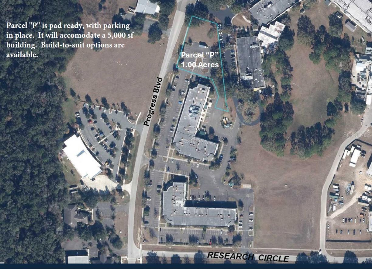 Pad Ready Parcel with Parking already in place.  Build-To-Suit Available.  This high-traffic location is an ideal destination for a quick-service restaurant, medical facility, daily-needs retail, or early education center. With flexible zoning, the property permits a variety of uses and will utilize city water and sewer.  This parcel is in Progress Park, which is a hub for research, life sciences, and innovation.  There is access to Progress Park from heavily traveled US-441.  Progress Park benefits from its location in an area of ongoing residential development and its proximity to Gainesville, I-75, Jacksonville, and Gainesville Regional Airport.  Nearby residential developments under construction or in planning/permitting include The Convergence (mixed-use project adding 1,000 new homes), and Trailhead Landing by Lennar (3,000 +/- new homes).  Multiple parcels are available of varying sizes, some with direct access from US-441.