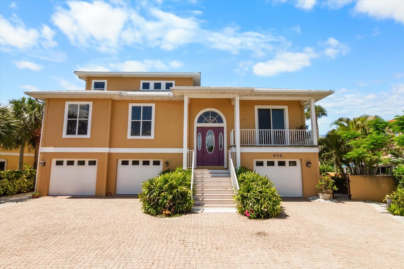 Experience waterfront living in this elevated 3-bedroom-3-bath with additional nonconforming bedroom, bathroom and recreation room off of the pool.  This versatile area adds functionality to the living space. Screened porches provide a tranquil view of the Bay. Highlights include a circular driveway and 3+ car garage. Boating enthusiasts will enjoy the private dock complete with an 18,000-pound boat lift, electricity and water, offering direct access to the Intracoastal Waterway. A rare opportunity to live the ultimate coastal lifestyle. This home has had no hurricane damage or flooding. A Key West style home with massive bedrooms, en-suite bathrooms and an elevator to take you to every level.