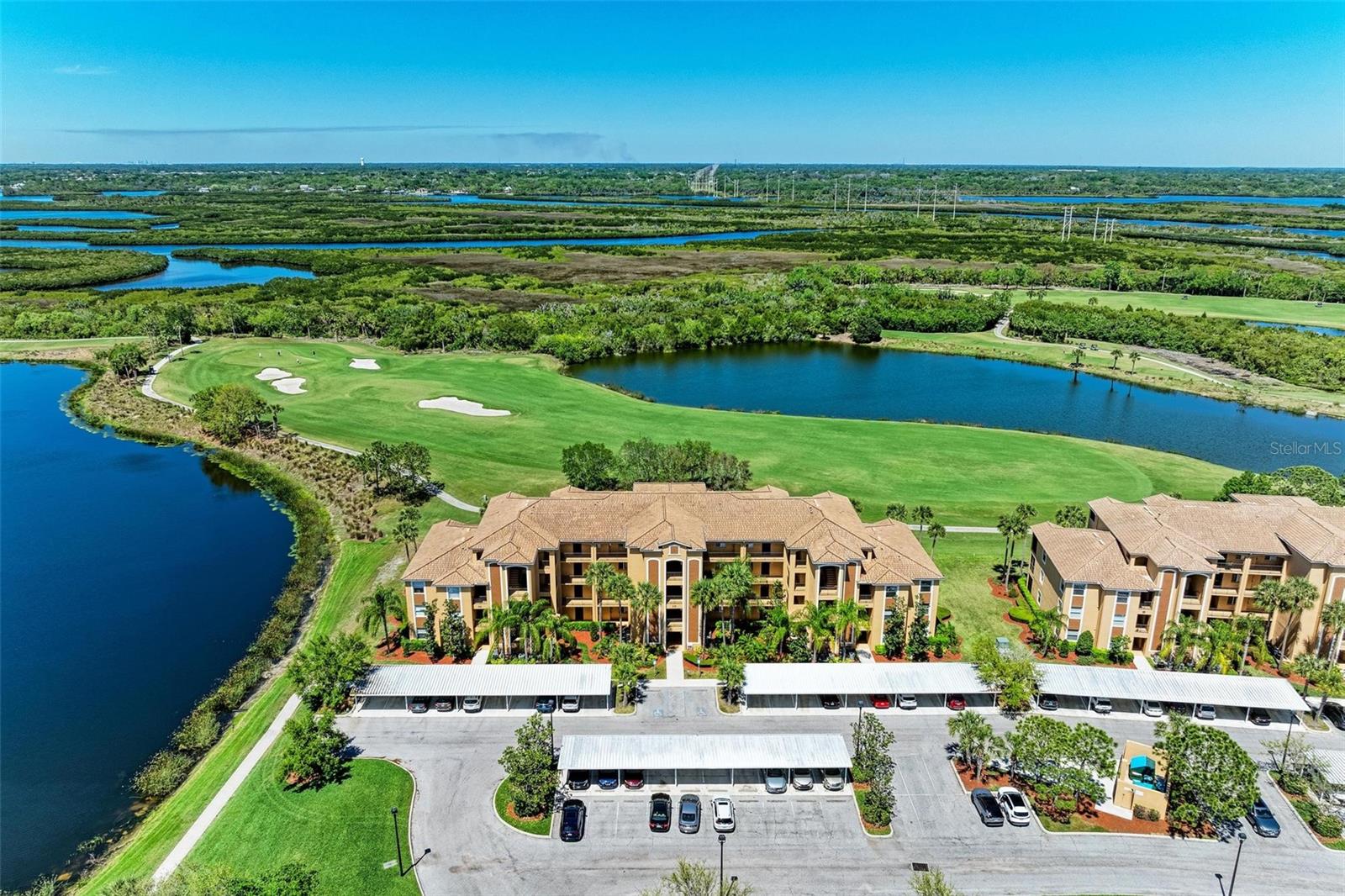 Congratulations!  You’re the next contestant on the PRICE IS RIGHT! Check out this stunning GOLF and WATER views await you in this TOP-FLOOR, UPDATED, GOLD-DEEDED, FURNISHED condo in River Strand Golf and Country Club. This one checks all the boxes!  The interior has been decorated tastefully to give you that “Florida vibe” with a modern coastal feel. All you have to do is pack your golf clubs & swimsuits and you are ready for your very own perfect Florida getaway. Updates include a newer AC & hot water heater-2019, newer washer & dryer-2023, custom paint on the walls, trim & ceilings, newer carpet-2020 in both bedrooms with upgraded padding and MORE. Did I mention this unit includes a golf deeded membership? You only pay for green fees; your green fees are included. What else is included? Access to all of the wonderful amenities and the social calendar here at River Strand, you won’t know what to do first.  24-hour, gated security, impact doors and windows in your unit, exterior maintenance, cable, Wi-Fi, water, sewer, and trash are all included in your condo & HOA fees, your only utility that you pay for is electricity. Now that you know all this, you’d better call your Realtor and set up a showing! River Strand Golf & Country Club is a friendly community with a 27-hole Arthur Hills designed golf course, 9 Har-Tru Tennis Courts, 8 Pickleball courts, 2 Resort-Style Pools, 6 Satellite Pools, Clubhouse with restaurant & social events, Community Center & 2 fitness centers in this luxury gated community with 24 hr. security & lawn maintenance.  Recent Clubhouse renovation is like living at a 5 Star resort! Convenient location to I-75, Costco with a Target, Hobby Lobby & Whole Foods coming soon!  Just down I75 is University Town Center, & a 30ish minute drive to the beaches complete the package.  River Strand Golf & Country Club More than a Community, It’s a Lifestyle.