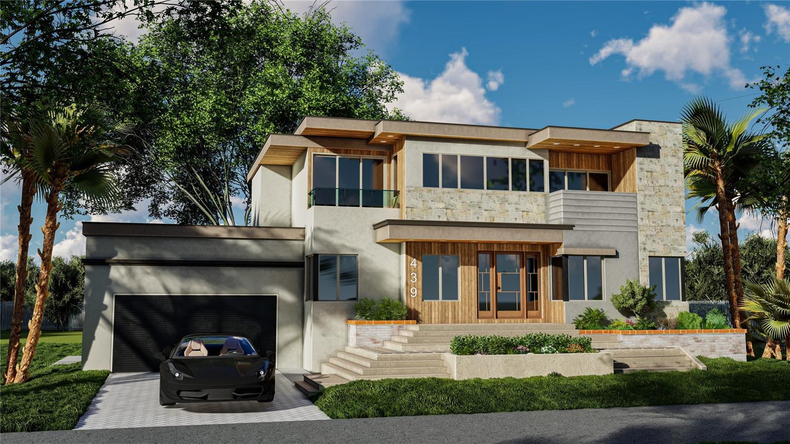 Under Construction. 439 Madison is emerging as a striking new statement in modern luxury a rare opportunity to secure a fully custom, architecturally refined residence while construction is underway, with time remaining to personalize and select finishes.
Designed with intention and executed with uncompromising quality, this home blends clean, modern lines with warm, natural materials. The exterior is thoughtfully composed with sand-finished HardiPlank siding, impact-rated insulated windows, an 8-foot stained fiberglass entry door, tongue-and-groove wood ceilings, and professionally designed, fully irrigated landscaping that frames a paver-lined driveway and expansive lanai. At the heart of the home, indoor and outdoor living merge seamlessly. A private pool and spa with sunshelf and heater create a resort-style setting, ideal for entertaining or quiet retreat. Inside, wide-plank wood flooring flows through the living spaces, complemented by porcelain tile in all baths and custom-built closets throughout. The chef’s kitchen is both elevated and inviting — featuring custom cabinetry with dovetail joinery and soft-close doors, 42” uppers with under-cabinet LED lighting, quartz countertops, a farmhouse sink, bespoke tile backsplash, and a professional-grade stainless steel appliance suite. The owner’s suite is a sanctuary of calm, offering a spa-inspired bath with a frameless glass walk-in shower, rain and handheld shower heads, quartz-topped vanities, custom cabinetry, and designer tile extending to the ceiling in all wet areas. Each additional bath echoes this same level of thoughtful luxury. Built for performance as much as beauty, the home features a reinforced concrete slab foundation, spray-foam insulated roof deck, rigid block wall insulation, and true high-efficiency construction. Additional highlights include a fully appointed laundry room with custom cabinetry, quartz counters, and utility sink; dual insulated garage doors with openers; an epoxy-finished garage floor; and a 10-year structural warranty.
439 Madison is more than a home — it is a carefully crafted lifestyle offering sophistication, longevity, and effortless modern living. With construction underway and completion slated for 2026, this is a rare chance to shape a luxury residence tailored to your vision.