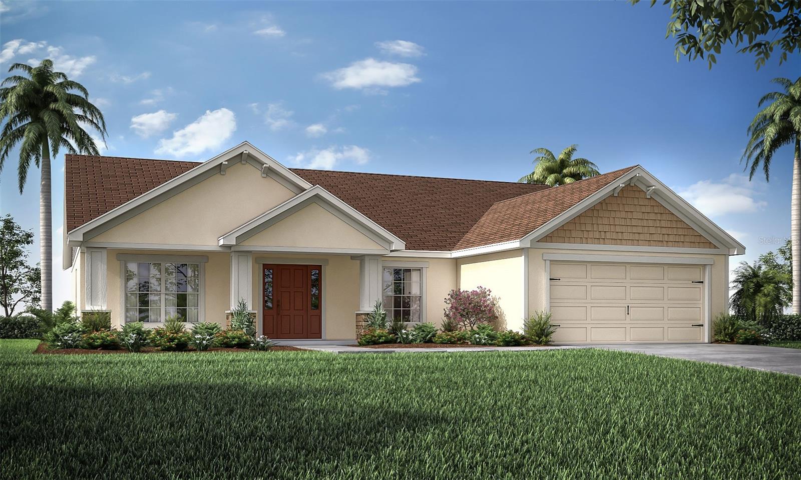 Move-in ready home with 1878 square feet on one-story including 3 bedrooms plus a den, 2 baths, and an open living area. Enjoy an open kitchen with espresso cabinets, Samsung stainless steel appliances, a walk-in pantry, and a spacious counter-height bar, fully open to the dining café and gathering room. The living area, laundry room, and baths include luxury wood vinyl plank flooring, with stain-resistant carpet in the bedrooms. Your owner's suite is complete with a walk-in wardrobe and a private en-suite bath with dual vanities, a tiled shower, a spa tub and a closeted toilet. Plus, enjoy a covered lanai, 2-car garage, custom-fit window blinds, architectural shingles, energy-efficient insulation and windows, and a full builder warranty. 
“Please note, virtual tour/photos showcases the home layout; colors and design options in actual home for sale may differ. Furnishings and décor do not convey.