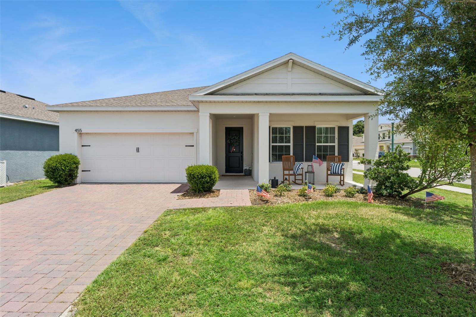 RATE ALERT: ASSUMABLE 4.5 FIXED INTEREST RATE! Welcome home to 455 Winter Solstice Lane, a move-in ready 4-bedroom, 2-bath Ryan Homes "Panama" model, in the heart of Mount Dora. Exceptional curb appeal greets you with an elegant brick-paver driveway, a welcoming covered front porch, and professionally designed landscaping.Inside, the open floor plan is exceptionally bright and airy, showcasing soaring 9'4" ceilings, upgraded 5.25" baseboard trim, luxury vinyl plank flooring, and custom window treatments throughout. The gourmet kitchen is a chef’s dream, featuring premium crown-molded cabinetry, a deep single-bowl sink, a built-in stainless steel cooktop, and double wall ovens.Beyond the beautiful finishes, this property offers a rare financial victory. Bypass today's high market rates by assuming the existing 4.5 fixed-rate mortgage! Enjoy a low monthly P&I payment of just $2,239.55, minimal lender processing fees, and immediate equity growth compared to today's rates. A $410,000 balance on the assumable mortgage means that a down payment of $20,000 lets you completely avoid a costly second mortgage, saving you thousands in extra interest and high closing costs . This rare scenario eliminates the stress of a double-approval process while locking in a low 4.5 fixed interest rate on this stunning 4-bedroom home. Mortgage assumption is subject to current lender guidelines, buyer credit qualification, and approval. Call today for your private showing!