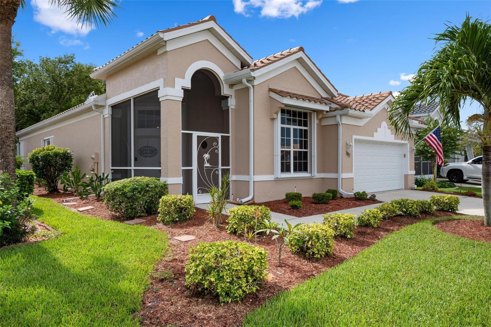 Virtually Staged. Welcome to effortless Florida living in the gated, landscape-maintained community of Wexford on the Green. This well cared for three-bedroom, two-bath pool home features a finished two-car garage and offers peace of mind with a new tile roof (2025), water heater (2024), A/C (2021), storm-rated garage door, and full hurricane shutters. A double-door entry opens to a bright and spacious great room highlighted by tile flooring and soaring 12-foot volume ceilings. The inviting island kitchen is designed for both everyday living and entertaining, showcasing 48-inch shaker cabinetry, concrete countertops, extensive lighting, a closet pantry, and a built-in desk area ideal for a home office or organization station.
Sliding glass doors lead to your private outdoor retreat where a heated pool and spa enjoy desirable southern exposure. The pool automation system allows you to control equipment right from your phone, while the updated guest bath offers convenient access to the pool deck. Surrounded by tropical landscaping, the peaceful Florida room provides the perfect spot to relax and opens to a paver patio made for grilling, sunbathing, or enjoying the beautiful weather. The spacious primary suite features a walk-in closet and an updated bath with a new vanity and walk-in shower.
Residents of Wexford on the Green enjoy a neighborhood pool and clubhouse just a short stroll away, and the HOA fee includes landscape maintenance, cable, internet, and community amenities within the secure gated setting. Optional membership at Plantation Golf & Country Club offers a resort-style lifestyle with two championship golf courses, pickleball, Har-Tru tennis, bocce, a fitness center, resort pool, and multiple dining and social venues. Ideally located within 15 minutes of Gulf beaches, historic downtown Venice, Wellen Park, and CoolToday Park, this exceptional residence places shopping, dining, and recreation close at hand. More than simply a home, it offers a relaxed and elegant Florida lifestyle in one of Venice's most desirable communities.