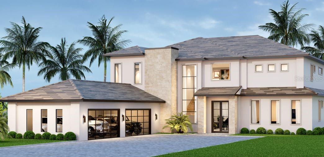 Under Construction. This exquisite 2-story waterfront estate is situated on Gourd Neck Springs, a tranquil cove in the southwest portion of Lake Apopka. Designed with unparalleled attention to detail, this home boasts enhanced upgrades and luxurious finishes throughout. Tray ceilings enhance the elegance of the living and dining areas, as well as the opulent primary suite. Offering a seamless blend of timeless style and serene waterfront living, this property is the ultimate retreat.

Engineered hardwood floors span the entire home, complemented by porcelain tile in the wet areas for durability and refinement. The open-concept layout flows effortlessly, connecting the living room, dining area, kitchen, and breakfast nook into a perfect space for entertaining.

The gourmet kitchen is a chef’s dream, featuring Fisher & Paykel appliances, a generous island, and a meticulously designed prep kitchen and pantry. This additional space offers a second sink, abundant cabinetry, and extra workspace, ideal for meal prep or catering. Sliding glass doors from the living and dining areas lead to a sprawling covered lanai with a summer kitchen, creating a seamless indoor-outdoor connection perfect for entertaining.

A private guest bedroom on the main level features an ensuite bath and walk-in closet, providing comfort and privacy for visitors. Completing the first floor is a dedicated office, perfect for remote work or a personal study, and a versatile flex room that can function as a family room, media room, or playroom.

The second floor is equally impressive, beginning with a spacious landing that serves as a cozy lounge or reading area. The luxurious primary suite offers a serene retreat with an oversized custom closet and a spa-inspired ensuite bath featuring dual vanities, a freestanding tub enclosed within a glass shower, and high-end finishes. Four additional bedrooms, each with ensuite baths and walk-in closets, provide ample space and privacy. A second laundry room on the upper level adds convenience to everyday living.

The outdoor area is a showstopper, featuring a stunning infinity-edge pool with a sun shelf and spa, all surrounded by travertine tile. This idyllic space offers a resort-style ambiance, perfect for relaxation and entertaining against the backdrop of serene waterfront views.

Completing this exceptional property is a 4-car garage with sleek framed clear glass doors, beautifully illuminated by elegant coach lights, adding both style and practicality to the home’s impressive exterior.

This extraordinary home seamlessly combines modern luxury with practical functionality, offering an unmatched lifestyle of elegance and comfort. The $40,000 Sports Membership Deposit is Deferred by the Developer.