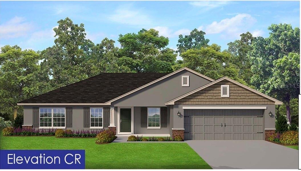 Under Construction. Spacious 2,010 sq. ft. (CR elevation) of heated living space, this residence features 3 bedrooms, 2 bathrooms, a versatile study/den, and a 2-car garage. From the moment you enter, you’ll be captivated by the open floor plan, complemented by elegant plank tile flooring throughout (excluding bedrooms). The bathrooms boast exquisite tile finishes, adding a touch of luxury to your everyday routine. Enjoy seamless indoor-outdoor living with a pair of French glass doors, leading to your expansive 21' x 10' covered lanai, Upgrades abound, including Granite countertops in the kitchen and bathrooms Stylish stainless-steel appliances (dishwasher, stove, microwave), Upgraded cabinetry Step ceilings in the primary bedroom and tile all except bedrooms. The primary bathroom is a true retreat, featuring a 5-ft tiled shower with tiled walls, replacing the traditional garden tub. The irrigation system ensures your lush Bahia sod stays green and gorgeous. Adams Homes provides peace of mind with 1-year/2-year/10-year warranties, and with our preferred lenders, you can move in worry-free, as we cover the majority of closing costs. Don’t miss the opportunity to make this home yours—where beauty, quality, and nature come together in perfect harmony.