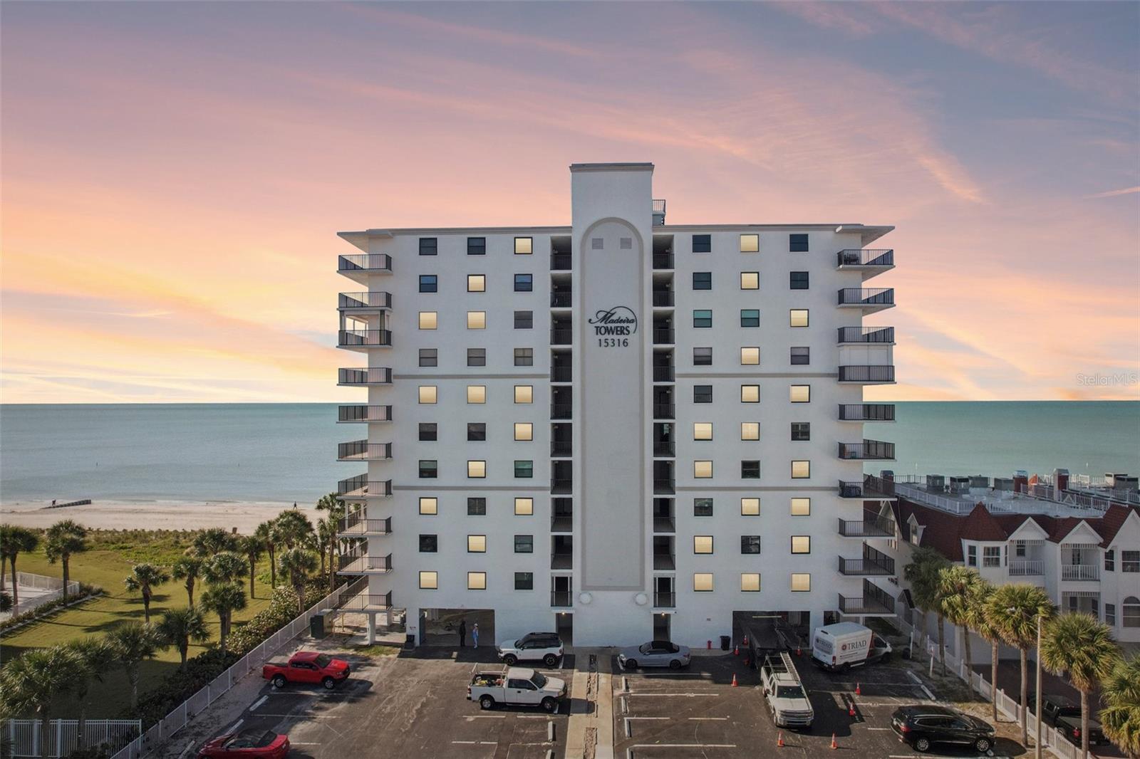 Welcome to elevated Gulf-front living at Madeira Towers. Perched on the 8th floor and positioned on the highly sought-after south side of the building, this rare 3-bedroom, 2-bath, 1625 sqft corner residence offers unobstructed, panoramic views of the Gulf of Mexico, Madeira Beach, and the downtown St. Petersburg skyline—views that truly set this home apart.

A spacious wrap-around balcony delivers breathtaking sightlines in every direction, providing a front-row seat to endless sunsets, sparkling city lights, and the turquoise waters of the Gulf below. With neighboring structures well below the unit’s elevation, the vistas remain open, expansive, and protected—an exceptional advantage in beachfront living.

Inside, the light-filled open floor plan is designed to maximize both comfort and views. The home features granite countertops, an easy-flow layout ideal for entertaining, and seamless indoor-outdoor living that captures the essence of refined coastal luxury. Generous bedrooms and well-appointed bathrooms complete this inviting retreat.

Adding to the appeal, the building has undergone major capital improvements, offering buyers peace of mind. Notable updates include new plumbing throughout the building to the road, updates to the elevators, fresh exterior paint, and a resurfaced pool, enhancing both functionality and long-term value.

Whether enjoyed as a primary residence, second home, or investment opportunity, Unit 801 offers a level of privacy, elevation, view quality, and building integrity that is simply unmatched. This is beachfront living at its finest—where the scenery is as impressive as the lifestyle.