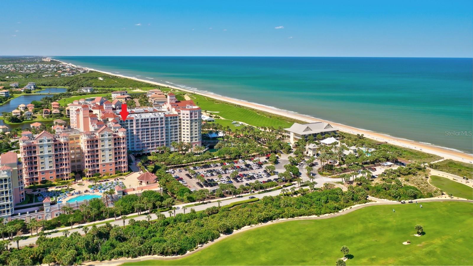 Welcome to Unit 1018 at Hammock Beach Resort, a rare top-floor 3-bedroom, 3-bath residence offering sweeping views of the golf course and Atlantic Ocean. This owner-occupied condominium has been meticulously maintained and thoughtfully enhanced over the years, with upgrades designed to maximize space, comfort, functionality, and the breathtaking coastal setting. The bright, open living and dining areas flow seamlessly to the private balcony, creating the perfect place to enjoy ocean breezes, morning coffee, and the relaxed elegance of resort living. Interior improvements include granite countertops, a tiled backsplash, stainless steel appliances, a custom dry bar, built-in pantry cabinetry in the kitchen, luxury flooring throughout, and battery-operated remote-controlled blinds in the living room, primary suite, and guest bedroom. The spacious primary suite serves as a private retreat, offering beautiful views, a spa-inspired bathroom, and a custom California closet system for added organization and convenience. Whether you are seeking a luxurious primary residence, second home, or exclusive coastal retreat, this residence offers the perfect combination of views, upgrades, and location within one of Palm Coast’s premier oceanfront communities. Hammock Beach Resort’s optional membership provides access to two championship golf courses, a world-class beach club, multiple resort pools, fitness facilities, tennis, pickleball, fine dining, and an unparalleled resort lifestyle. Ask for additional membership information and pricing. With its coveted top-floor location, exceptional condition, extensive upgrades, and stunning golf course and Atlantic Ocean views, Unit 1018 presents a rare opportunity to experience the best of Hammock Beach Resort living.