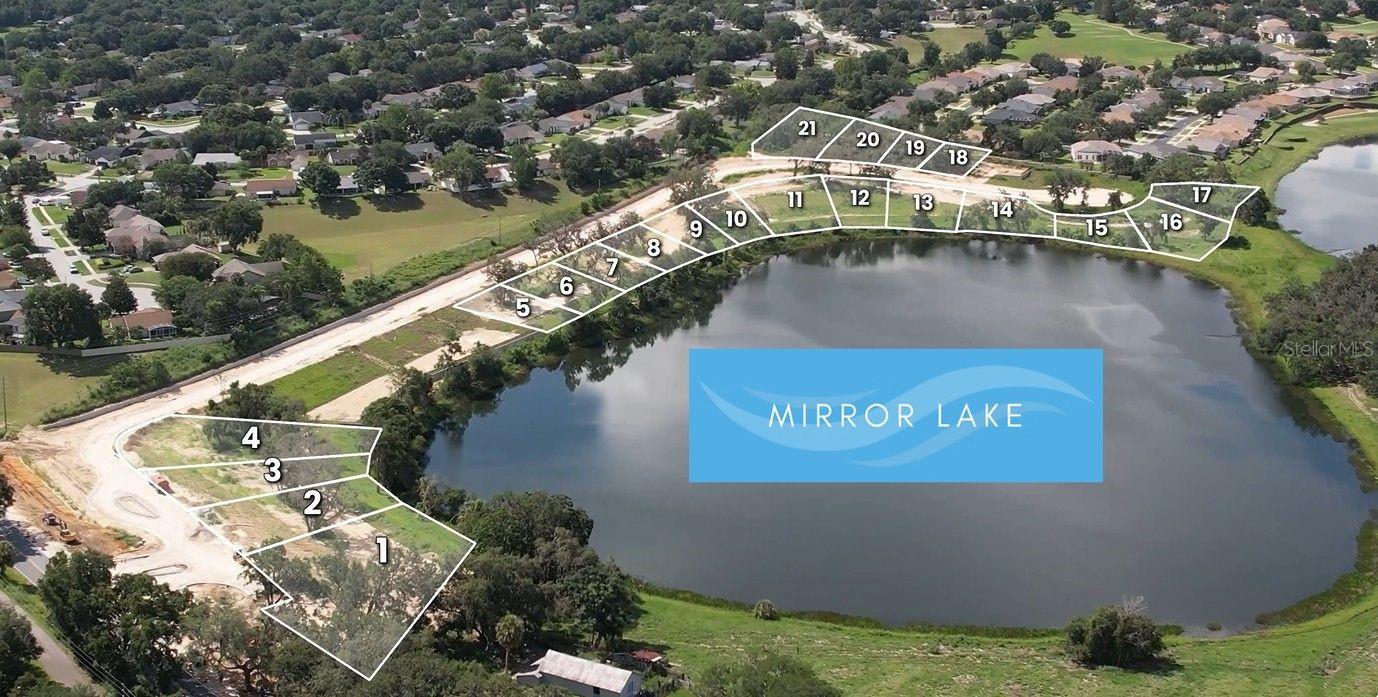 Direct Lakefront Homesite! Lot 17 offers a rare chance to build on a .31 acre Lakefront homesite with a generous 13,604 Total sq. ft., 118 feet of direct lake frontage and approximately 46 feet of street frontage—a homesite designed to showcase panoramic views across Mirror Lake. Each lot in Mirror Lake will have Natural Gas and the community will be on a private sewer system. From your future porch, the scene unfolds like a preserved piece of Old Florida: quiet water, natural shoreline, mature landscape, and the charm of an active orange grove just across the lake. Osprey glide overhead from time to time, adding to the sense of stillness and escape that defines this one of a kind setting. Shift your view to the left and the landscape opens to the expansive green fairways of Clermont National Golf Course, blending lakefront serenity with wide open golf course vistas—an uncommon combination in Central Florida. Mirror Lake is an intimate, gated luxury community of just 21 homesites, offering privacy, exclusivity, and a thoughtful architectural vision. Choose and reserve your lot while collaborating with one of the community’s three approved custom builders—Trilogy Homes, Beau Monde Builders, or MAREA Homes—each known for exceptional craftsmanship and the ability to create a home that reflects your personal style. Select from existing custom plans or design something completely your own. More than a place to live, Mirror Lake is a retreat for those who appreciate distinction, natural beauty, and a lifestyle designed with intention and differentiation. Close to all things but miles away in Lifestyle. With only 21 opportunities available, Lots in Mirror Lake stand out as one of the  area's most captivating sites—offering a timeless setting and an extraordinary canvas for your custom home. Call to reserve this Lot while you meet with our Builders and discuss your Custom Home design options.