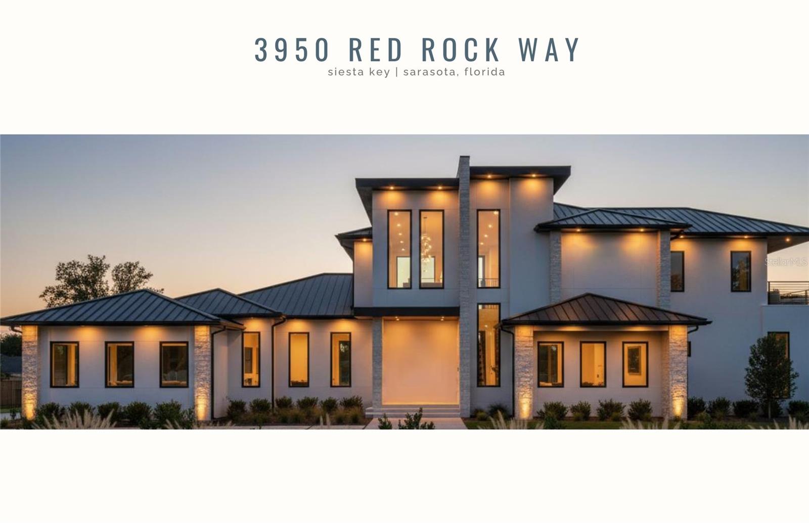 Pre-Construction. To be built. Why choose between your perfect sanctuary and stunning sunsets when you can have both. Every evening, the horizon performs a breathtaking masterpiece and from your private terrace at 3950 Red Rock Way, you hold the best seat in the house. Set upon a rare half-acre waterfront lot with 50 feet of frontage on Roberts Bay, this 6,850-square-foot modern coastal estate captures the essence of Sarasota luxury: enchanting artistry, seductive serenity, and a seamless connection to water and light. This new-construction residence, designed for those who refuse to compromise beauty for function, rises with quiet confidence above manicured grounds. A private courtyard garden greets you—tranquil, lush, and softly lit. Inside, 12-foot ceilings and walls of glass erase the boundary between indoors and out, filling each space with western light that glows from sunrise to sunset. Warmed by dual fireplaces, the heart of the home flows through a grand open living area. The chef’s kitchen, a pristine and stylish space for guests, is anchored by Miele appliances, two sculptural islands and features a well-appointed scullery, the engine that drives a flawless entertaining experience. A whisper of a push opens the retractable glass, where the world outside becomes part of the home and reveals the infinity-edge pool where the horizon of the pool disappears into the bay. The surrounding terraces are intended for sun, laughter, and unforgettable evenings under painted skies. This residence offers five bedrooms, including two primary suites, each a world of privacy and refinement with spa-inspired baths, water views, and terraces that invite the morning breeze. A dedicated gym and flex space await your vision—transform it into a golf simulator, media lounge, or wellness retreat. The custom wine cellar stands ready for your finest vintages, while a five-car garage accommodates every passion you choose to explore. Beyond luxury lies peace of mind: a new dock with double jet ski lift, elevator, whole-home generator, and the enduring protection of superior and meticulous modern construction. As twilight settles over Roberts Bay, the pool catches the last light, and the sound of water laps softly at the shore. Here, time slows, your world quiets, and moments feels both rare and deeply familiar. This isn’t just a home—it’s a front-row seat to the soul of every sunset.