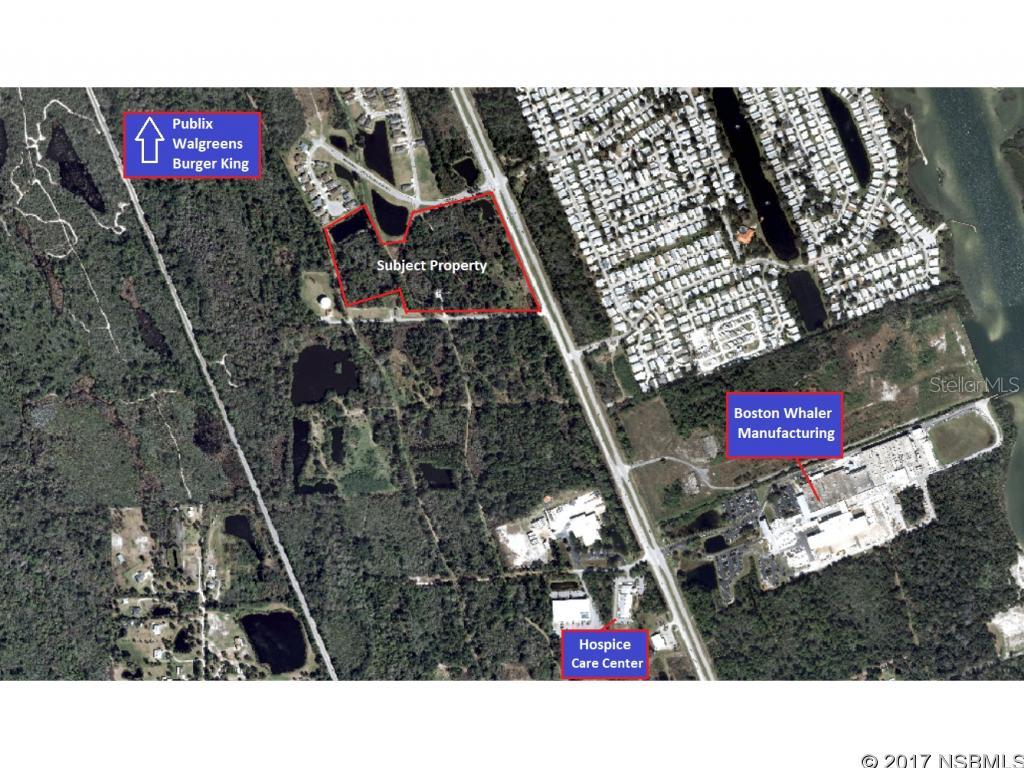 SELLER SAYS BRING OFFERS!!  FANTASTIC U.S. HWY 1/ RIDGEWOOD AVE LOCATION WITH 1000' OF HWY FRONTAGE. PROPERTY RUNS CORNER TO CORNER FROM EDGEWATER LAKES BLVD TO PUBLIC SAFETY ROAD WITH MULTIPLE POINTS OF ACCESS INCLUDING BOTH SIDE ROADS. LOTS OF TRAFFIC AND VISIBILITY ON BUSY RIDGEWOOD AVE AND FROM GROWING COMMUNITY OF EDGEWATER LAKES ADJOINING TO THE NORTH WITH A TOTAL OF 328 LOTS. THIS PROPERTY WAS ORIGINALLY THE COMMERCIAL PART OF EDGEWATER LAKES PUD, SHOPS OF EDGEWATER LAKES AND APPROVED FOR 265000SQFT OF COMMERCIAL BUILDING SPACE. FUTURE USE OF PROPERTY IS DESIGNATED COMMERCIAL AND CITY MAY CONSIDER OTHER ZONINGS. SELLER WILLING TO SUBDIVIDE TO SUITE BUYER. REAR PARCEL OF 6 GROSS ACRES HAS FUTURE ACCESS FROM PUBLIC SAFETY ROAD, WATER VIEW AND IS PERFECT FOR ALF, WAREHOUSE, LIGHT INDUSTRIAL. SELLER WILL SELL THIS PARCEL SEPARATELY FOR $245,900.; Cleared: No ;Water: Available at Site