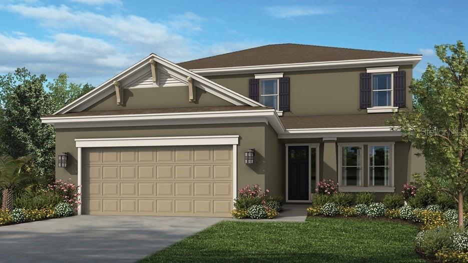 Under Construction. MLS#T3479760 REPRESENTATIVE PHOTOS ADDED. The Bonaire two-story floor plan is intellectually designed to accommodate the ultimate version of the Florida lifestyle. The main living area on the first floor combines the designer kitchen, a casual dining area, a gathering room with a two-story ceiling, and the formal dining room for an appealing open concept feel. The downstairs primary bedroom offers convenience, privacy, and two walk-in closets. Upstairs, the loft overlooks the gathering room. A study is set right off the loft. The 3 secondary beds share two full baths. Structural options include: Gourmet kitchen, outdoor kitchen rough-in only, 8' interior door upgrade, double doors at study, 15-amp floor outlet with brass cover in gathering room, and pre-plumb for future utility sink in garage.