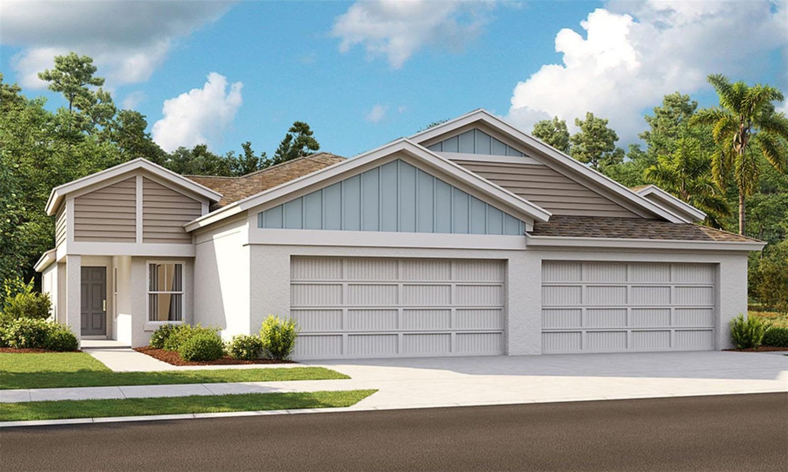 Under Construction. Bridgeport
Discover the perfect balance of style, comfort, and convenience in this beautifully designed Bridgeport Quick Move-In home, currently under construction and estimated for completion in Nov/Dec. This thoughtfully designed one story paired villa offers the ideal combination of low maintenance living and elegant design. Inside, you'll find designer curated finishes throughout, including Sonoma Duraform Harbor cabinetry with a warm wood finish, Frost Whte MSI 2CM Quartz countertops, and stylish Polaris Plus Soft Beige luxury vinyl plank flooring, creating a timeless and inviting atmosphere. The open concept layout is enhanced by soaring vaulted ceilings that fill the home with natural light and create a bright, spacious feel. Featuring three well appointed bedrooms, this home provides the flexibility to accommodate family, overnight guests, or a dedicated home office. The beautifully appointed kitchen flows seamlessly into the dining area and great room, making it perfect for entertaining, hosting gatherings, or enjoying everyday living.

Enjoy the Florida lifestyle from the covered lanai, an inviting outdoor space ideal for morning coffee, weekend brunch, or relaxing evenings year round. A private two car garage provides added convenience and storage, while the charming coastal inspired exterior offers lasting curb appeal. Combining luxury finishes, functional living spaces, and the ease of low maintenance living, this exceptional home is designed to complement every stage of life and offers an incredible opportunity to own a beautifully crafted new home.
Images shown are for illustrative purposes only and may differ from actual home. Completion date subject to change.