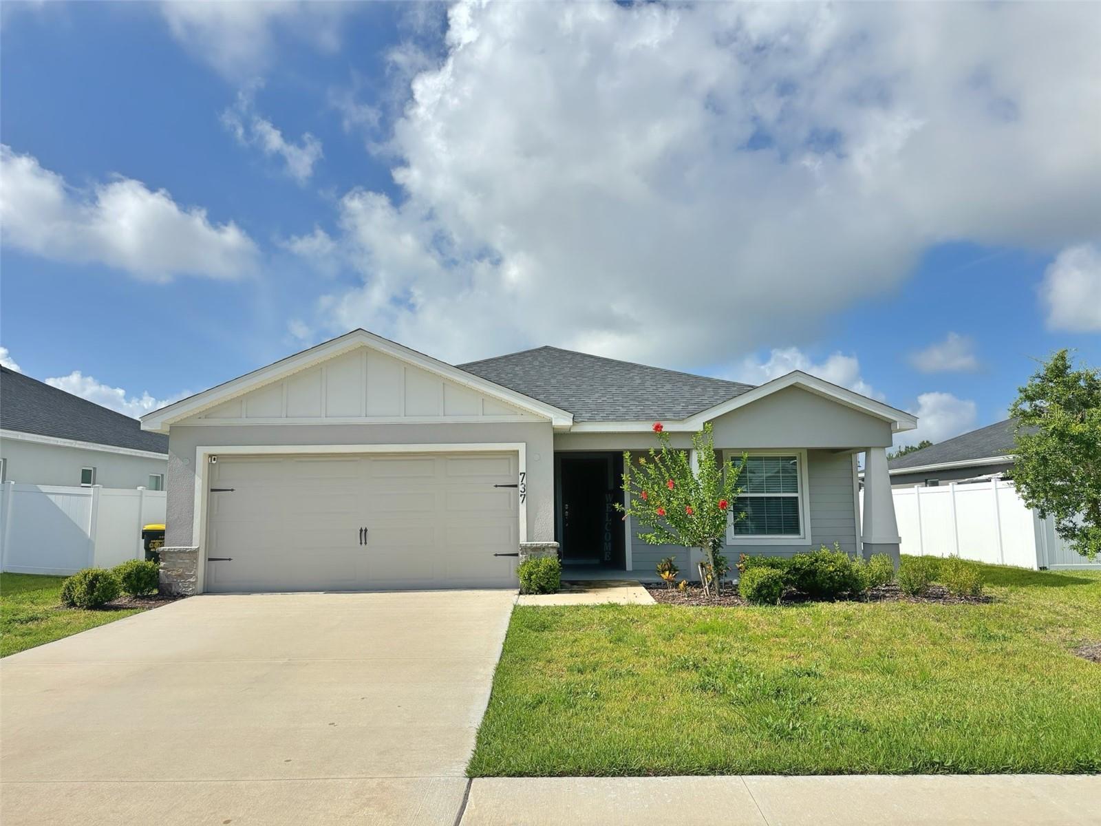 Welcome to your Florida Dream Home!! This home comes with a 10 year roof warranty along with other manufacture warranties. 4 Bedroom 2 Bath, single family home. Located in beautiful Polk City just minutes from Auburndale. Built in 2023, Featuring an open floor plan. This beautiful home features an open concept with four spacious bedrooms and a elegant master bath featuring a sun tub. The interior also features cathedral ceilings and ceiling fans in the rooms. The interior has plenty of natural lighting let in by the large windows for plenty of sunshine. The exterior features a patio and a large back yard for outdoor gatherings. This home is priced to sell, call today to schedule your tour.