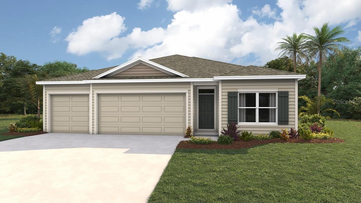 Virtually Staged. Under Construction. The Madison is a thoughtfully designed 3-car garage home with an inviting open-concept layout perfect for all families. As you enter the foyer, you're greeted with two guest bedrooms and a shared guest bathroom. Across the hallway you will find the laundry room, linen closet, and a third guest bedroom complete with an ensuite bathroom. Heading into the kitchen, there is a large kitchen island with quartz countertops, stainless-steel appliances, and a spacious walk-in pantry. The kitchen overlooks the great room and dining area flowing into the outdoor covered lanai. Next to the living room is the primary bedroom with a double vanity, quartz countertops, and two closets.  Bedroom four has an ensuite bathroom and is located next to the designated laundry room. The Madison is the epitome of modern living and includes a state-of-the-art smart home system. Pictures, photographs, colors, features, and sizes are for illustration purposes only and will vary from the homes as built. Home and community information including pricing, included features, terms, availability and amenities are subject to change and prior sale at any time without notice or obligation. CRC057592.