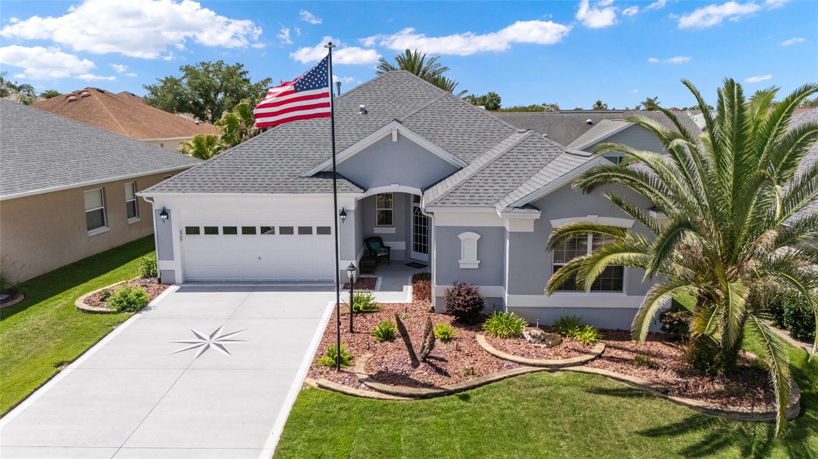 BOND PAID and great LOCATION in the Village of Amelia. CAMDEN model includes 2025 EVOLUTION GOLF CART and offered FURNISHED! ROOF 2021 HVAC 2020 NO CARPET Engineered hardwood/tile flooring throughout, crown molding in main living areas, granite/stainless kitchen with GAS range, NEW refrigerator NEW microwave, pull-out cabinetry, stand up and closet pantry PLUS a 15 x 14 BONUS room! The primary bedroom offers a tray ceiling, CUSTOM walk-in closet, en-suite bath with dual sinks, Roman shower, lighted medicine cabinet, linen and toilet closets. This model offers so much guest privacy, down the hall both bedrooms are nicely sized, one has custom closet shelving -- great for an office or craft room. They conveniently share a bath with tile tub/shower combo and linen closet in the hallway. Rounding out the positives are an inside laundry room w/ cabinets, PRIVACY WINDOWS in bonus and dining room (you can see out/but no one sees in!) PEACEFUL patio for grilling while you listen to the PALM TREES swaying! Roomy 2 car garage, EXTRA LONG stamped driveway, whole house surge protection, kitchen water filtration system and a LOCATION you can't beat. Take a short stroll to the Village of Amelia pool, recreation center and mailboxes. (6 houses away) The Bacall and Bogart Executive Golf Course, Havana and Mallory Hill Country Clubs and the O'Dell Recreation Center are also nearby. Just minutes from all the fun of Lake Sumter Landing and Brownwood Paddock Square plus shopping, dining, medical and more -- YOU ARE BETWEEN the 6s here for sure! VIEW THE VIRTUAL TOUR and make an appointment to view it soon!