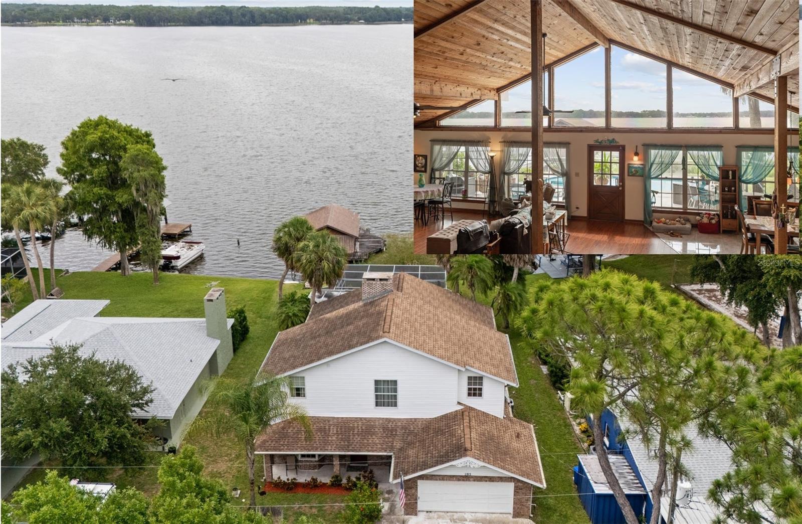 Welcome to a truly one-of-a-kind lakefront retreat on beautiful Lake Tarpon. If you're searching for a home with exceptional character, timeless craftsmanship, and breathtaking water views, this is the opportunity you've been waiting for.

From the moment you enter, you'll be captivated by the soaring two-story vaulted ceilings featuring exposed cedar planks, massive architectural beams, and expansive windows that frame stunning views of the lake. The spacious floor plan offers five bedrooms, three full bathrooms, and a desirable first-floor primary suite.

The heart of the home features a renovated kitchen designed for both everyday living and entertaining, while the impressive floor-to-ceiling brick fireplace creates a warm and inviting gathering space. Step outside to enjoy the screened-in pool overlooking the water, providing the perfect setting for relaxation and outdoor entertaining.

For boating enthusiasts, the property includes a private boathouse with lift, offering direct access to Lake Tarpon right from your backyard. Homes with this level of character, waterfront lifestyle, and recreational amenities rarely become available.
Conveniently located at 285 Lakeview Drive in Tarpon Springs, this exceptional property is just minutes from the world-famous Sponge Docks, shopping, dining, entertainment, and everything Pinellas County has.