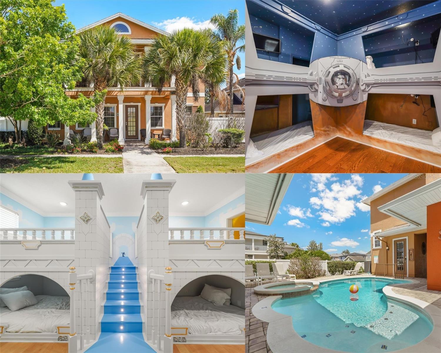 ***ACTIVE MEMBERSHIP AVAILABLE*** MUST SEE HOME!!! Located in the beautiful Reunion Resort in the desirable Homestead community, this home is sure to impress! This FULLY FURNISHED home has been meticulously maintained by its current owners and recently RENOVATED with HIGH END FINISHES throughout. This home has one of the best locations in the resort being just a short walk to the Reunion Grande and all the amenities! Walk to Starbucks in the morning for a fresh cup of coffee or stroll over to the Chophouse in the afternoon for fine dining! The front of the home overlooks the 9th hole of the beautiful TOM WATSON SIGNATURE COURSE! Enjoy watching the golfers play while sitting on your private balcony! The pool gets excellent sun exposure throughout the day since the home is on a corner lot with no obstruction to the west! Not to mention the pool also has a SUMMER KITCHEN perfect for grilling out with the family! There is in-law suite over the garage with a separate bedroom, living room and kitchen is perfect for family or friends. The home is perfect for rentals and has been geared up to standout with multiple THEMED BEDROOMS such as STAR WARS, IN HOME MOVIE THEATER, ARCADE, & a PRINCESS CASTLE ROOM! The castle room also has a SECRET SLIDE that leads to an UNDERWATER THEMED ROOM! Don’t miss your chance & schedule your showing today! REUNION’S Proximity To All The Major Theme Parks Especially Disney World Being Just 2 Exits Away, Makes This Vacation Community A Top Choice For Visitors Of All Ages. If You Are Looking To Take A Few Golf Swings While On Your Vacation You Can Take The Challenge On Any Of The 3 World Class Championship Golf Courses Designed By Arnold Palmer, Tom Watson And Jack Nicklaus That Are Located On Site. Hungry?, Why Not Step Into One Of The 5 Onsite Restaurants That Go From Hamburgers At The Cove To Fine Dining At Eleven And Everything In Between. There Are 12 Pools In The Community Including Multimillion Dollar Water Park With Lazy River & Water Slide.