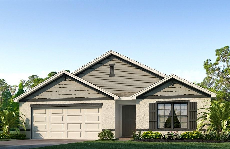 One or more photo(s) has been virtually staged. Under Construction. This all concrete block constructed, one-story layout optimizes living space with an open concept kitchen overlooking the living area, dining room, and the outdoor covered lanai. The well-appointed kitchen comes with all appliances, including refrigerator, built-in dishwasher, electric range, and microwave. Bedroom 1, located at the back of the home for privacy, has an ensuite bathroom. Two additional bedrooms share the second bathroom. The third bedroom is located near the laundry room, which is equipped with included washer and dryer. Pictures, photographs, colors, features, and sizes are for illustration purposes only and will vary from the homes as built. Home and community information including pricing, included features, terms, availability and amenities are subject to change and prior sale at any time without notice or obligation. CRC057592.