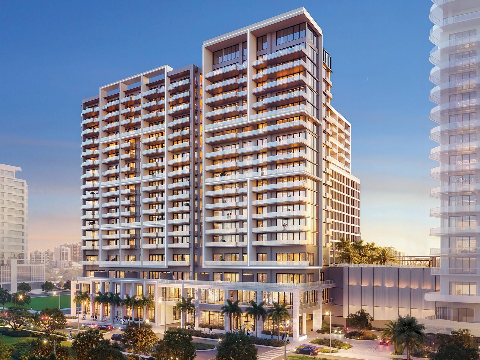 Under contract-accepting backup offers. Pre-Construction. To be built. Residence 0806 at 1000 Boulevard of the Arts presents an expansive bayfront living experience overlooking The Bay Sarasota Park and Sarasota Bay beyond. On the 8th floor within the Bay residence collection, this three-bedroom plus den home is designed to capture wide water views, city skyline perspectives and daily energy of Sarasota’s dynamic waterfront setting. Floor-to-ceiling glass and an open great room connect seamlessly to a generous private terrace, creating an effortless indoor–outdoor lifestyle framed by parkland, bay waters and coastal light. The thoughtfully designed interior offers contemporary finishes, a chef-inspired kitchen with European cabinetry and premium appliances, and a flexible den ideal for a home office or media space. The primary suite features a spa-like bath and walk-in closet, while guest suites provide privacy and comfort for visiting family and friends. Ceiling heights and expansive glazing enhance the sense of volume and light throughout the residence. 1000 Boulevard of the Arts is a new private bayfront condominium across from The Bay Sarasota Park and in Sarasota’s Arts & Culture District. Residents enjoy an accessible lifestyle surrounded by cultural venues, marina promenades, waterfront dining and downtown Sarasota’s social scene, along with a full suite of hospitality-inspired amenities including a resort-style pool deck, fitness center, residents’ lounge and concierge services.