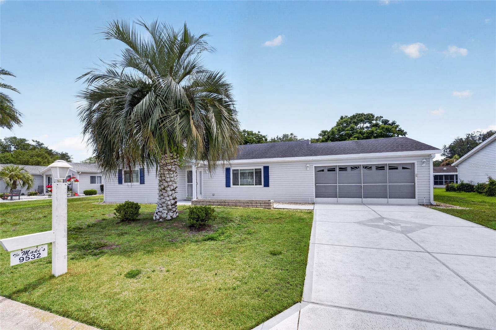 Charming, Move-In- Ready 2 bedroom, 2 full bath, 2 car garage! Welcome home to this beautifully maintained Palm II model situated on 0.20-acre lot. Located in the desirable gated community of Spruce Creek South in Summerfield. Offering 1,678 sq ft of comfortable living space, this single-family residence features a split-bedroom plan with vaulted ceilings and an open, light-filled layout perfect for everyday living and entertaining. Step inside to find luxury vinyl plank flooring throughout, a generous, bright kitchen with upgraded counters and backsplash. Both bathrooms feature tile flooring, and the primary suite offers a generous walk in closet. The expansive Florida room adds valuable living space. Enjoy your private backyard with mature landscaping and 12x12 sq ft screened patio. The oversized garage has a dedicated laundry area with a convenient work bench and storage. Updates include: windows and doors, garage door, new appliances, fresh paint and LVP flooring throughout living spaces. Residents of Spruce Creek South, a golf course community with many amenities: pool, tennis courts, pickleball, clubhouse, fitness center, recreation facilities, and more. Ideal location is just a short drive to The Villages' amazing shopping, dining, and medical services. This well-cared-for home is truly move-in ready and priced to sell. Don’t miss your opportunity to own in one of Summerfield’s most sought-after 55+ active communities! Furniture is available and negotiable.