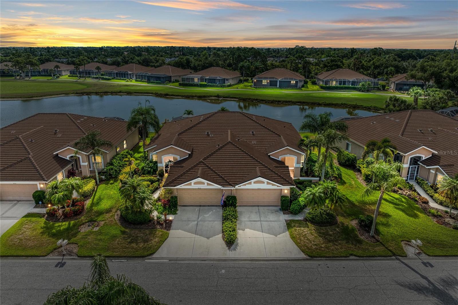 *One or more photos have been virtually staged* Experience luxurious living at its finest in this stunning, renovated villa located in the coveted Stoneybrook Golf & Country Club. Boasting stunning views of both the picturesque pond and the newly redesigned golf course, your dream home awaits! This spacious 2-bedroom, 2-bathroom villa offers over 1,700 sq ft of beautifully designed, open-concept living. The home’s recent updates include a brand-new AC system, installed in 2024 and still under warranty, as well as a new water heater and roof, both replaced in 2021. The renovated kitchen, completed in 2025, shines with new top-of-the-line appliances, quartz countertops and custom cabinetry. The primary bedroom includes a spacious, remodeled walk-in closet, designed for ample clothing and storage, and a large ensuite bathroom, with a new double vanity sink with a quartz countertop. The second bedroom hosts plenty of space and its accompanying bathroom has a new vanity sink with a quartz countertop. The office/flex room provides versatile space for work, hobbies or can become an additional bedroom when even more friends and family come to visit. New luxury vinyl flooring, installed in 2025, runs throughout the home and the 2-car garage that adds convenience and storage. Relax or entertain on your private lanai, perfectly positioned to enjoy the scenic nature that surrounds you. This villa is sold fully furnished with beautiful, modern furniture, making it truly move-in ready. With the ease of the roof, landscaping and exterior maintenance managed by the HOA, you can spend your days lounging at the community pool, biking or walking around the expansive community, meeting friends at the beautifully renovated main clubhouse for lunch, dinner or drinks or enjoying a round of golf. Located in the heart of Palmer Ranch, you are minutes from vibrant Downtown Sarasota, beautiful Siesta Key Beach and tons of shopping, restaurants, bars, museums and entertainment. This home offers an impeccable combination of comfort, style, and a premier lifestyle you won’t want to miss!
