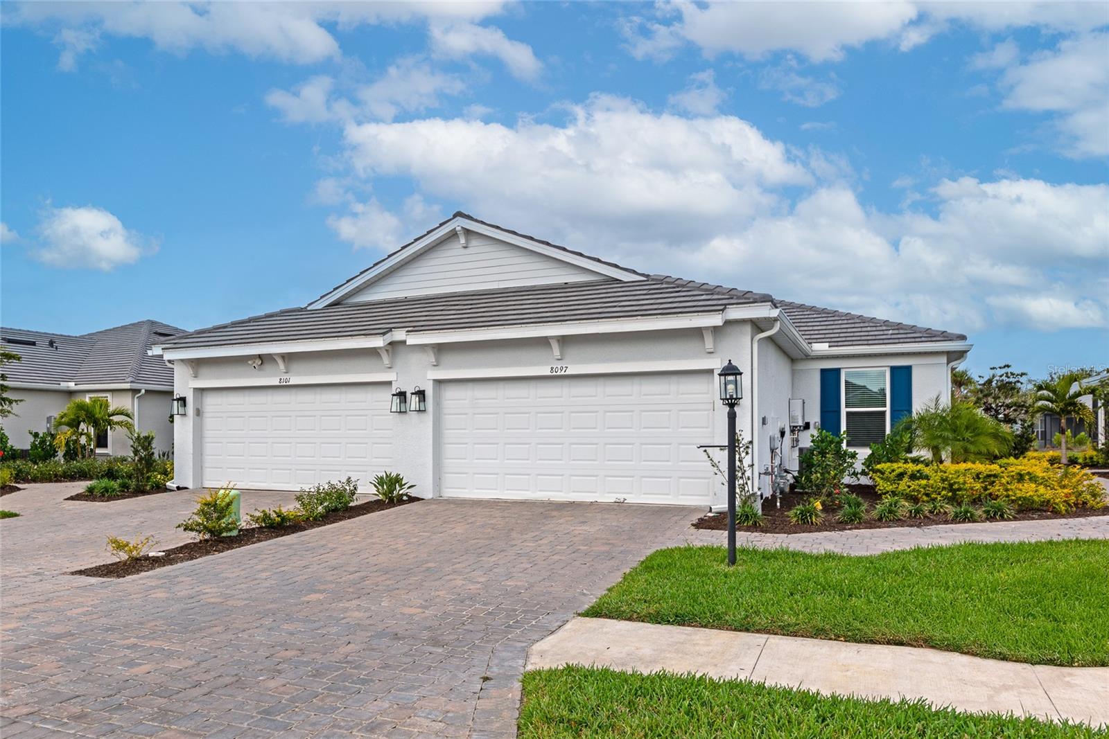 Motivated Seller! Discover effortless Florida living in this beautifully designed 2-bedroom, 2-bath villa with a den and tranquil water views, located in the highly sought-after Skye Ranch community. Situated within the exclusive Esplanade section, this home offers not only stunning design and comfort but also access to an elevated, resort-inspired lifestyle.  Step inside to find a bright, open-concept floor plan filled with natural light and thoughtfully upgraded finishes throughout. The modern chef’s kitchen features sleek cabinetry, stainless steel appliances, a spacious island, and ample counter space, seamlessly flowing into the expansive great room perfect for both entertaining guests and everyday living. The versatile den adds valuable flexibility, ideal for a private home office, reading retreat, or additional sleeping space for visitors.
The primary suite serves as a peaceful sanctuary, complete with picturesque water views, a generous walk-in closet, and a spa-like en-suite bath featuring dual vanities and a beautifully appointed walk-in shower. A well-appointed guest bedroom and full bath offer comfort and privacy for family and guests alike.  Step outside to the extended lanai and take in breathtaking sunset views over the water an ideal setting for morning coffee or evening relaxation. With maintenance-free living, you can spend more time enjoying everything this home and community have to offer.  As part of Esplanade at Skye Ranch, residents enjoy an impressive array of resort-style amenities, including a private clubhouse, fitness center, resort pool, spa, tennis and pickleball courts, walking trails, and a full calendar of social activities. Lawn care and exterior maintenance are included, making this a truly low-maintenance, lock-and-leave lifestyle.  Move-in ready and thoughtfully designed, this villa offers the perfect combination of luxury, convenience, and the Florida lifestyle you’ve been looking for.