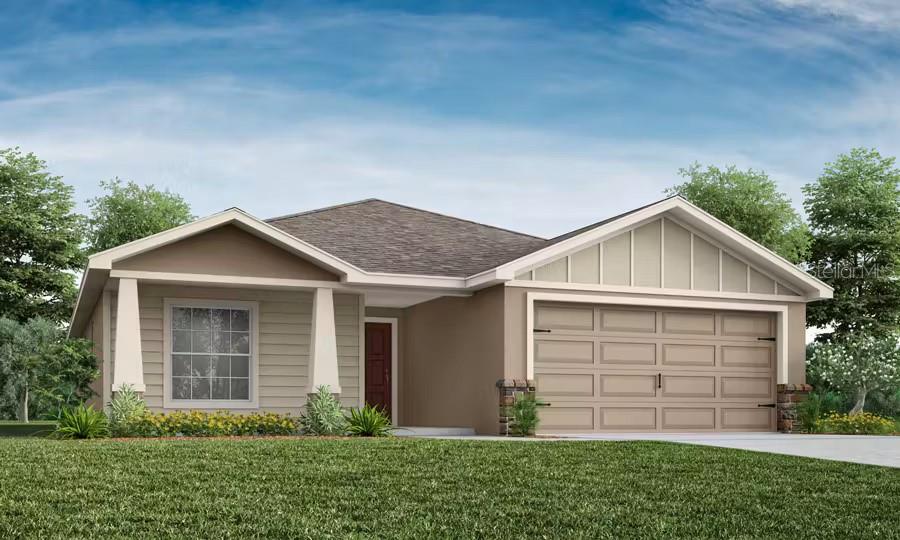 Under Construction. New construction home with 1715 square feet on one-story including 4 bedrooms, 2 baths, and an open living area. Enjoy an open kitchen with Quartz countertops, Samsung stainless steel appliances, a walk-in pantry, and a spacious island, fully open to the dining café and gathering room. The living area, laundry room, and baths include luxury wood vinyl plank flooring, with stain-resistant carpet in the bedrooms. Your owner's suite is complete with a walk-in wardrobe and a private en-suite bath with dual vanities, a tiled shower, and a closeted toilet. Plus, enjoy a covered lanai, 2-car garage, custom-fit window blinds, architectural shingles, energy-efficient insulation and windows, and a full builder warranty ***Please note - Virtual Tour/Photos showcases the home layout; colors and design options in actual home for sale may differ. Furnishings and décor do not convey