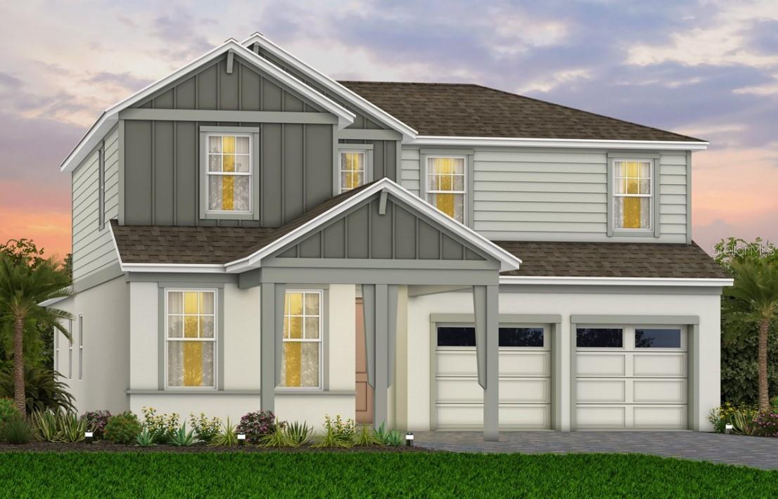 Under Construction. Welcome to Winter Grove in the charming city of Winter Garden. Located 1 mile from Winter Garden Village and 3 miles from historic downtown Winter Garden. This intimate gated new community features single-family homes on large homesites without a CDD. Residents enjoy all the proximity to shopping, dining, and entertainment this area is known for.
The beautifully designed 4 bedroom with an enclosed flex room, 3 bathroom, 2 car garage Coral Grand home offers the perfect blend of luxury, comfort, and functionality. As you step inside, you are greeted by a grand foyer that opens to the second floor, creating an inviting and open atmosphere. To your one side, a spacious secondary bedroom and full bath provide ideal accommodations for guests. Adjacent, an enclosed flex room offers endless possibilities – whether it’s a private office, hobby room, or a cozy reading nook. Travel deeper into the heart of the home, and you’ll find an expansive open concept layout that seamlessly connects the gathering room, kitchen, and cafe. Large windows throughout the main living areas flood the space with natural light, creating a warm and welcoming ambiance. The chef’s dream kitchen is a showstopper, complete with a built-in cooktop, stainless steel appliances, quartz countertops, and soft-close cabinetry. Step outside to enjoy the covered lanai, complete with two sliding glass doors that create a seamless transition between indoor and outdoor living. The owner's suite, located conveniently on the first floor, provides a private retreat with ample space, and is complemented by a luxurious en-suite bathroom with a spa-like walk-in shower with rain shower head, a quartz-topped dual vanity, a private water closet, and an expansive walk-in closet. The laundry room is also thoughtfully located on the first floor, complete with built-in cabinetry and a quartz trimmed utility sink, adding to the home’s convenience and ease of living. Upstairs, you’ll find two additional bedrooms, a full bathroom, and a spacious loft, offering plenty of room for everyone. Shaw wood-look luxury vinyl plank spans the first floor living areas and owner’s suite, beautiful tile flooring adds durability in the bathrooms, and laundry room, and plush, stain-resistant carpet covers the upstairs loft and secondary bedrooms. For those who appreciate the convenience of technology, this home comes equipped with a smart thermostat, video doorbell, and LED downlights, ensuring your home is as connected as it is beautiful. Experience the luxury of modern living with timeless design – schedule a tour today and see all that this exceptional home has to offer!