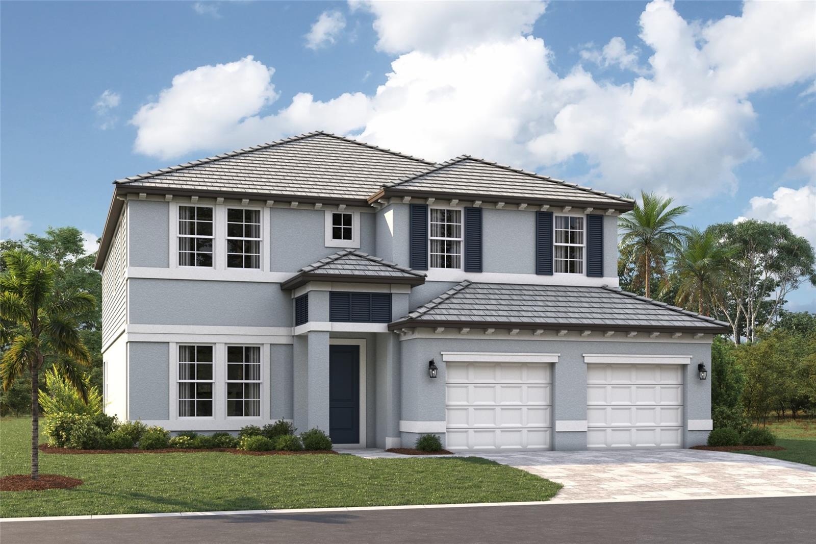 Pre-Construction. To be built. ****SPECIAL FINANCING AVAILABLE FOR A LIMITED TIME ONLY FROM PREFERRED LENDER. RESTRICTIONS APPLY, FOR QUALIFIED BUYERS, SUBJECT TO APPLICABLE TERMS AND CONDITIONS. SUBJECT TO CHANGE WITHOUT NOTICE****
Welcome to the Estero, a two-story home featuring five bedrooms, four bathrooms, and a two-car garage. Encompassing 3,282 square feet of versatile living space, the main floor offers an open-concept design, with the great room flowing into the café and kitchen.
As you step inside, you'll first be greeted by a flex room to one side of the foyer and the laundry room on the other. The foyer leads you directly into the main living space.
The kitchen is equipped with a walk-in pantry and a large island. Windows from the café look out onto to a covered lanai, perfect for outdoor relaxation or entertaining.
The first floor also includes a convenient guest bedroom with access to a full bath.
Upstairs, the owner's suite serves as a luxurious retreat with dual walk-in closets and an expansive owner's bath featuring dual vanities and a separate shower.
Two bedrooms upstairs include built-in closets and share a full bath, while a fourth bed and bath sit at the top of the stairs. A large bonus room offers endless possibilities, whether as a game room, media room, or additional living space.
This thoughtfully designed home combines ample storage, flexible spaces, and an open layout.