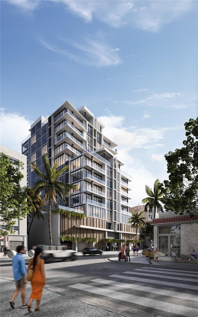 Pre-Construction. To be built. SELLING PRE-CONSTRUCTION- Located on exclusive Ashford Avenue in the heart of Condado Beach, The Icon offers a boutique collection of 30, two- to four-bedroom residences of generous proportions, beautifully conceived details, and stunning ocean and city skyline views.
Residence 502 at The Icon is an expansive corner residence offering 2,422 SF, including three bedrooms, three-and-a-half bathrooms, and a sun-drenched east-facing terrace. This remarkable home features north and east-facing exposures with partial ocean views. With floor-to-ceiling glass windows, the sizable great room radiates with abundant natural light, showcasing sprawling views from every angle. Refined interiors by Palacios enhance this gracious space, crafted with elegant finishes and modern details as well as integrated smart home features. The gourmet kitchen is custom-designed by Italian luxury brand, Boffi, featuring quartzite countertops, an oversized island, and is fully equipped with luxurious Sub-Zero and Wolf appliances that include a fully integrated refrigerator and freezer, five-burner cooktop, integrated dishwasher, wall oven, and wine refrigerator. The primary suite offers a walk-in closet and a spacious en suite primary bathroom with a double vanity, a freestanding shower, and natural stone materials. The secondary bedroom offers west-facing views, an en suite four-fixture bathroom, and generous closet space. A powder room and a utility closet with a washer and dryer complete this masterfully crafted residence. Two parking spaces with a charging station for electric cars and one storage unit are included in the purchase.
The Icon will feature amenities to complement your lifestyle. An exclusive amenity program with 5,000 square feet of stylish indoor and outdoor spaces across three levels, including 24-hour security and concierge services, Business Lounge, Playroom, state-of-the-art Fitness Center, and a rooftop pool with an enclosed resident’s lounge and outdoor kitchen area with a grill. Delivery date for Winter 2026.