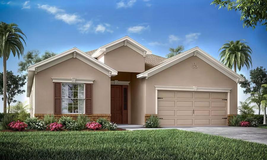 Under Construction. New construction home with 2029 square feet one-story including 4 bedrooms, 2.5 baths, and an open living area. Enjoy an open kitchen with Granite countertops, Samsung stainless steel appliances, pantry, and a spacious counter height island, fully open to the dining café and gathering room. The living area, laundry room, and baths include luxury wood vinyl plank flooring, with stain-resistant carpet in the bedrooms. Your owner's suite is complete with a walk-in wardrobe and a private en-suite bath with dual vanities, a tiled shower, and a closeted toilet. Jack-and-Jill Hall bath with an enclosed tub and toilet, accessed from bedrooms 3 and 4. Plus, enjoy a covered lanai, 2-car garage, custom-fit window blinds, architectural shingles, energy-efficient insulation and windows, and a full builder warranty. Please note, virtual tour/photos showcases the home layout; colors and design options in actual home for sale may differ. Furnishings and décor do not convey.