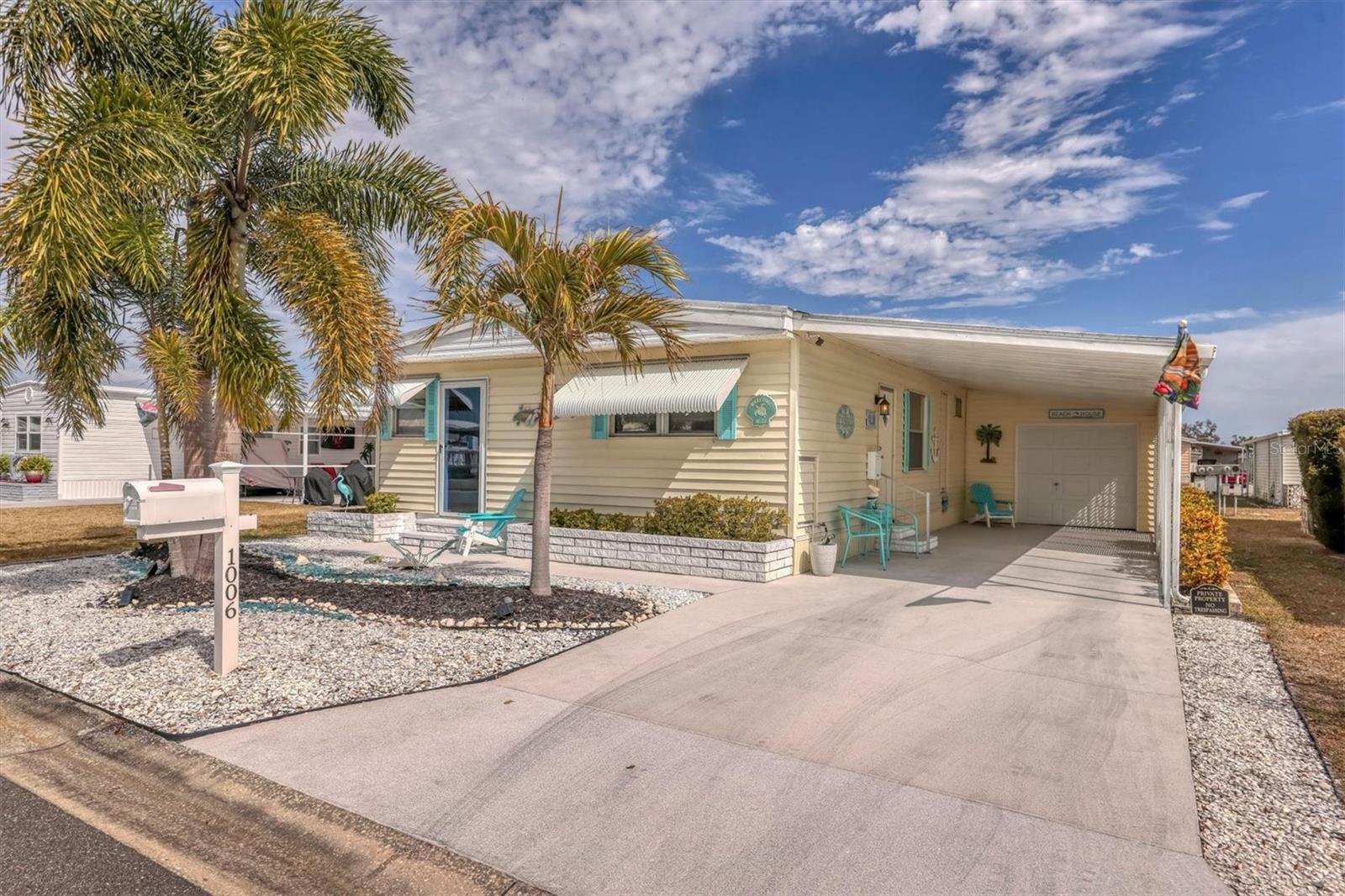 Welcome to Tidevue Estates, a land-owned 55+ community offering the perfect Florida lifestyle! Rarely available one car garage home that is turn-key furnished and move in ready. This light and bright home features an inviting open floor plan designed for easy living and entertaining. The spacious living area flows seamlessly into the kitchen and dining space, creating a comfortable gathering spot for family and friends. The Florida room has French doors that opens to the living room and could be an extra space for guests when they come to visit. Enjoy a generously sized primary bedroom with ample closet space and a well-appointed bath. The guest bedroom provides flexibility for visitors, a home office, or hobby space. New metal roof in 2024. Many improvements were made in 2020 which include updated plumbing, hot water heater, sheet rock walls and ceilings, epoxy driveway, completly updated second bathroom and subfloring with laminate flooring throughout entire home.Outdoor living is a true highlight, with plenty of room to relax, entertain, or simply enjoy Florida’s beautiful weather. Whether you're looking for a seasonal retreat or full-time residence, this home offers comfort, convenience, and value in a friendly, active community. Tidevue Estates offers community amenities and is conveniently located near shopping, dining, and Gulf beaches. Don’t miss this opportunity to own your piece of paradise! Low HOA of only $600 annually. Pets are not permitted. Plenty of activities to keep you busy in this community. Take a water aerobics class in the solar-heated community pool or work on your tan. The community library has free WI-FI connection. Updated fitness center. Meet friends and make new ones for a game of indoor pickleball, bocce ball, or shuffleboard. Join the Golf League. Take a bike or golf cart ride to Veteran's Park to watch the wildlife and sunset. Ellenton Premium Outlet Mall, restaurants, and medical facilities are just minutes away. Easy access to I-75. Come visit this property today!