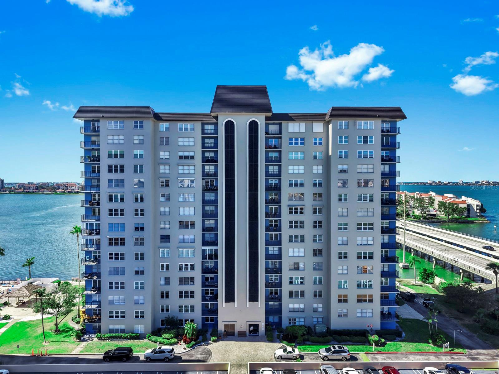 Enjoy resort-style living and expansive water and city views from this 15th story, East facing end unit with private balcony at beautiful Point Brittany. Live on the top floor with no neighbors above you! This award-winning complex has fully funded reserves and milestone inspections have been completed. Dock your boat at your own private slip right in your back yard for just $5 ft/month (one of the best deals around) and take it for a sunset spin around Boca Ciega Bay and out into the Gulf. Saint Pete Beach, Fort DeSoto, Pass-a-Grille, and Downtown—with its abundance of dining, shopping, and art galleries—are all within a 10-15 minute drive. 

St. Pete’s premier 55+ community offers 4 swimming pools, clubhouse, fishing pier, gym, game room, pool tables, ping pong, library, tennis/pickleball courts, shuffleboard, kayak storage, activity classes, yoga, and regular social events so you can get involved and get to know your neighbors. A gourmet deli and medical offices are located on the property for your convenience. Looking for some nature and serenity? Take a stroll on the waterside walking path and you may just spot some playful dolphins, manatees, or a group of rays gliding by. Linger a while to make friends with the resident heron who hangs out along the sea wall and watch the sun set over Boca Ciega Bay.

The split floor plan is ideal for privacy when friends or family come to visit your new waterfront paradise. While Unit #1501 has been well maintained and has newer windows, it's ready for transformation into your dream retreat and is priced accordingly to allow for updates to make it your own. 1 assigned garage parking spot with additional spot available. Sold fully furnished and stocked, but seller will remove contents if buyer prefers. No waiting period necessary before renting for a minimum of 3 months. Condo fees include complex amenities, internet, pest control, and all utilities except electric. Seller is motivated and all reasonable offers considered. 

Come experience life in one of the most beautiful settings on Florida’s Gulf Coast!