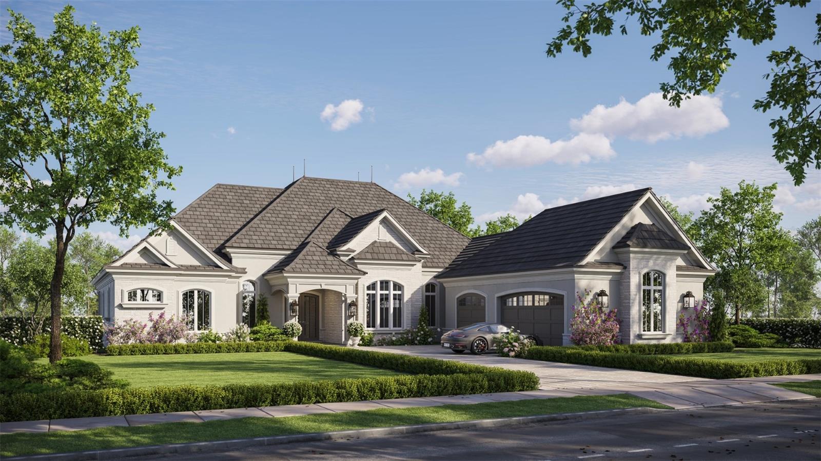 Under Construction. Introducing The Astoria at Debonair Estates, a masterpiece of luxury living built by Equestrian Luxury Homes and designed by the award-winning Roberts Design Group. This stunning single-story residence offers an expansive open floor plan with 3 bedrooms, 3.5 bathrooms, and a spacious 3-car garage, totaling an impressive 5,036 square feet.

Step inside to discover main living areas adorned with 14-foot high coffered ceilings, multi-layered custom crown molding, elegant baseboards, and 8-foot tall doors with custom moldings. Classical architectural cased openings and custom precast stone masonry enhance the sophisticated exterior, while dual folding glass doors create a seamless flow to the large outdoor living space. Entertain effortlessly with a built-in grill, under-counter refrigeration, and ample covered lanai space.

The gourmet kitchen is a chef’s dream, featuring a large island, custom panel front appliances, premium Sub-Zero, Wolf, and Cove appliances, decorative backsplashes, quartz, granite, and marble countertops, and a butler’s pantry for additional prep and storage. Hand-painted custom cabinetry and polished chrome hardware add bespoke touches throughout.

Retreat to the luxurious primary suite with a private covered lanai and enjoy separate his and her dressing rooms, spa-inspired marble and porcelain tile bathrooms, frameless glass shower enclosures, and high-end fixtures and accessories. The main living room is perfect for relaxation with its custom mantle and gas fireplace.

Additional highlights include a designated study/office, two full car garages plus a separate golf cart garage with charging station, hardscaped entrance and driveway, and a fully outfitted laundry room with extra storage. The home is prewired for full sound and security systems, features professionally selected upgraded lighting, exterior ceiling fans, sconces, and built-in lightning protection.

Experience the pinnacle of custom luxury and timeless design at The Astoria, where every detail is crafted for elegance, comfort, and modern living.