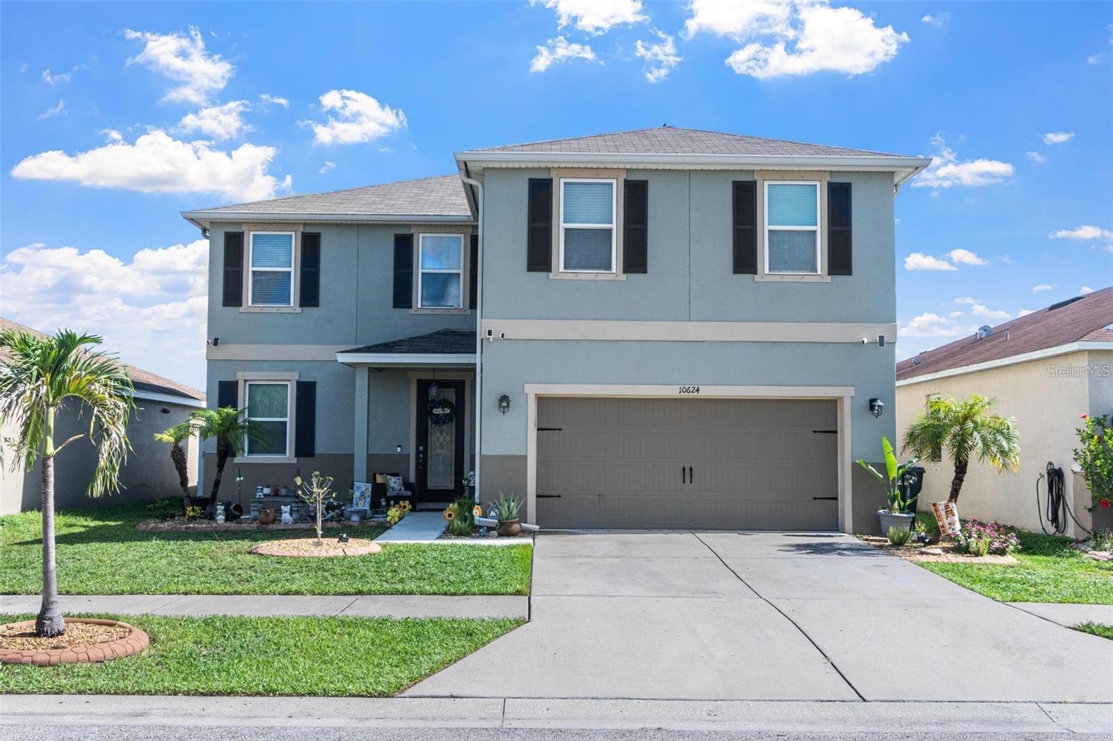 Gorgeous KB home, looks like new in the desirable community of Mirabella, built in 2017. This home offers all the things you dreamed off and tons of upgrades. This 4/2.5 open floorplan with a spacious living room with electrical fire place, dinning room & beautiful French doors facing the oversized screened lanai & patio with firepit, pavers, stunning sitting area & pond view great for those relaxing afternoons. Great kitchen cabinets with cabinet extension for your oasis coffee room, back splash, exhaust fan with outdoor vent, large granite countertops for those family gathering & holidays, stainless steel appliances, good size pantry for all your groceries/barn door & chalk wall. Large master bedroom, master bath with dual sinks, walk in shower with beautiful glass doors, large walk-in closet. Good size secondary, third & fourth bedroom with ceiling fans. Washer & dryer included. Indoor shiplap walls, New Luxury waterproof vinyl flooring & much more. 2 car garage & ceiling storage racks, home is equipped with hurricane shutters, outdoors cameras. Miles of walking/running/cycling around this community that offers a great style pool, amenities, basketball court & neighboring great communities. Near to the highway for easy access to Tampa, St Pete, Sarasota, airports, hospitals, grocery stores, restaurant's, beaches, theme parks. Your Dream Home awaits for you!