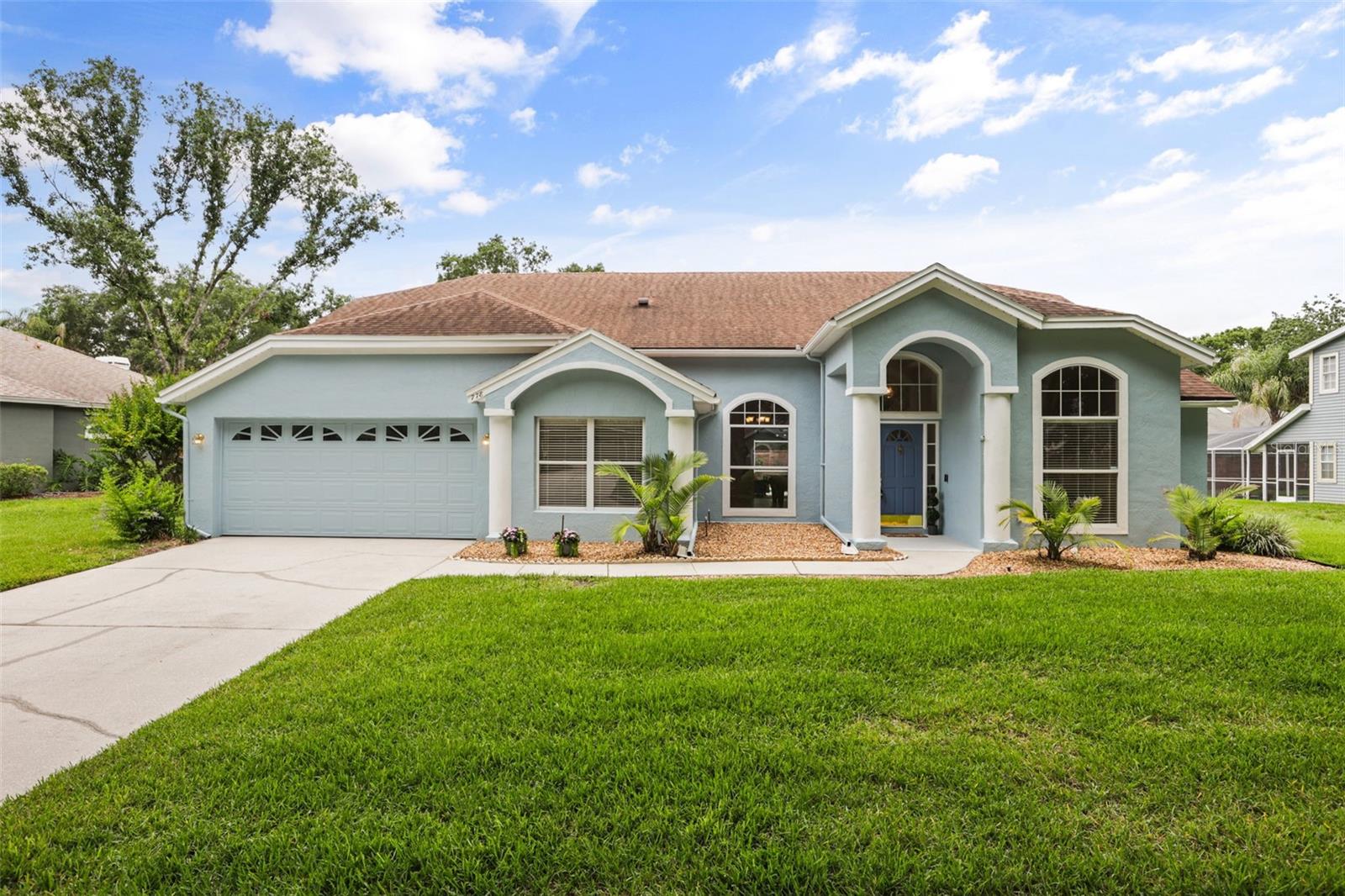 Virtually Staged. Welcome home to Kingsbridge, where this move-in ready pool home offers bright living spaces, thoughtful updates, and an easy indoor-outdoor flow designed for everyday comfort. Fresh whole-house interior paint in 2026, exterior paint on the home and pool lanai in 2026, a 2018 roof, 2023 AC, 2026 water heater, 2021 replumbing, and appliances replaced within the last two years provide peace of mind. Inside, the home features a welcoming entry, formal dining space, and a spacious living area filled with natural light. The kitchen offers white cabinetry, granite counters, stainless steel appliances, a closet pantry, and a breakfast bar that keeps the cook connected to the conversation. The primary suite creates a peaceful retreat with private lanai access and an en suite bath with dual sinks, garden tub, separate shower, and private toilet area. Step outside to a screened pool and covered lanai, with the pool resurfaced with new tile and lanai resurfaced in 2022. This home also features a bonus room that has been used as an office, but could also serve as a playroom or other similar bonus space.  The backyard includes avocado, citrus, and fig trees, plus an irrigation system inspected in May. Beyond the home, Kingsbridge offers tree-lined streets, a newly updated playground, dock with lake fishing, tennis courts, and walking access to Oviedo on the Park, retail, and restaurants, along with access to A-rated schools including Stenstrom Elementary, Jackson Heights Middle, Oviedo High, and Hagerty High.