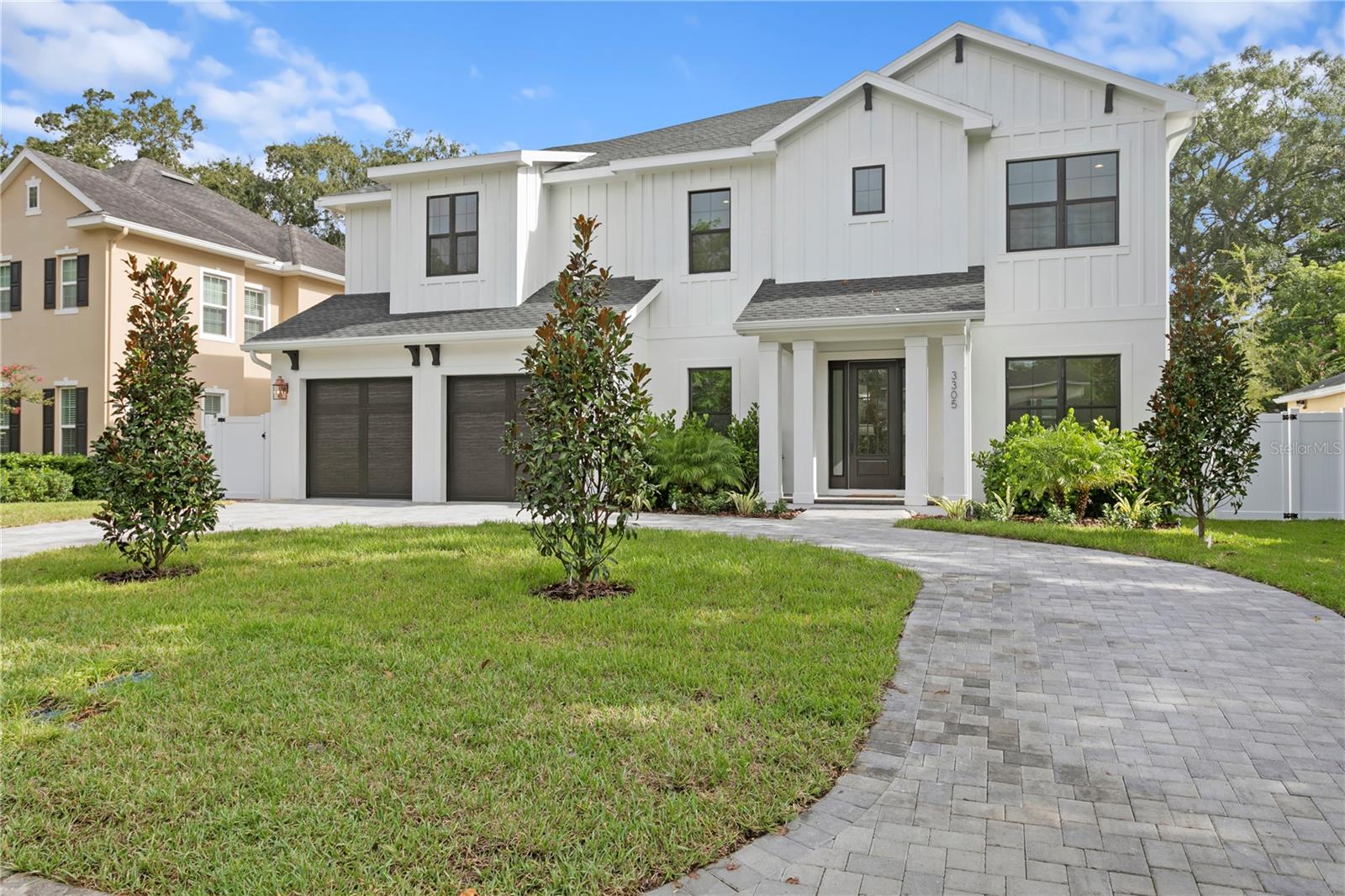 Brand new/Just completed, TB Home's Modern Farmhouse in Palma Ceia! Beautifully landscaped w/Circular Driveway. Screened in Salt-Water Heated Pool & Outdoor Kitchen. 2 Story Block, Impact Rated Windows/Doors & Sprayfoam Insulation! Stunning interior package; Wide Plank White Oak Flooring throughout, Coffered ceilings in Great Room w/stained wood detail insets, Level 4 Smooth Drywall Finish, Solid Core Interior doors, Surround & Sound Pre-wires, Restoration Hardware Lighting throughout, Designer Tiles, Stained wood exterior Ceilings, Shiplap in inset of Primary Bedroom tray ceiling + Many more Unique Appointments. 1st floor holds a large open concept Kitchen w/Custom Shaker Cabinets stacked to ceiling (Under-Cabinet Lighting), Cabinets are a mix of White & Natural Stained Wood, Pot filler, Sub-Zero/Wolf Appliance Package, Farm Sink, Quartz to mimic Marble w/light & bright Breakfast Nook. Formal Dining Room is accessed through Butler's Pantry (Stained Wood Cabinetry & Wine Fridge + Chef's Pantry) complimented w/a stunning Restoration Hardware Chandelier. Study w/glass French doors off of Foyer, Practical Mud-station, Powder Bathroom PLUS 1st floor Guest Suite w/Full Bathroom. Upper floor holds large Primary Suite w/Custom Built-out Closet. 2 good sized Bedrooms share a Jack N Jill style Bathroom, En-Suite Bedroom w/private bathroom. A large well laid out Laundry Room (lowers/uppers/sink/drying rod) and a 20x20 Media/Game-Room w/kitchenette (microwave + fridge + cabinets + sink) & it's own powder bathroom. Oversized 2 car garage (31' depth on one side & 23' depth on the other side). Gorgeous 5 bedrooms (including 1st floor guest suite), Study w/glass French doors, Dining Room & Media Room make this home functionally perfect! Roosevelt, Coleman & Plant school district! Great South Tampa location in close proximity to the Palma Ceia Golf & Country Club, Boutiques and an array of Restaurants.