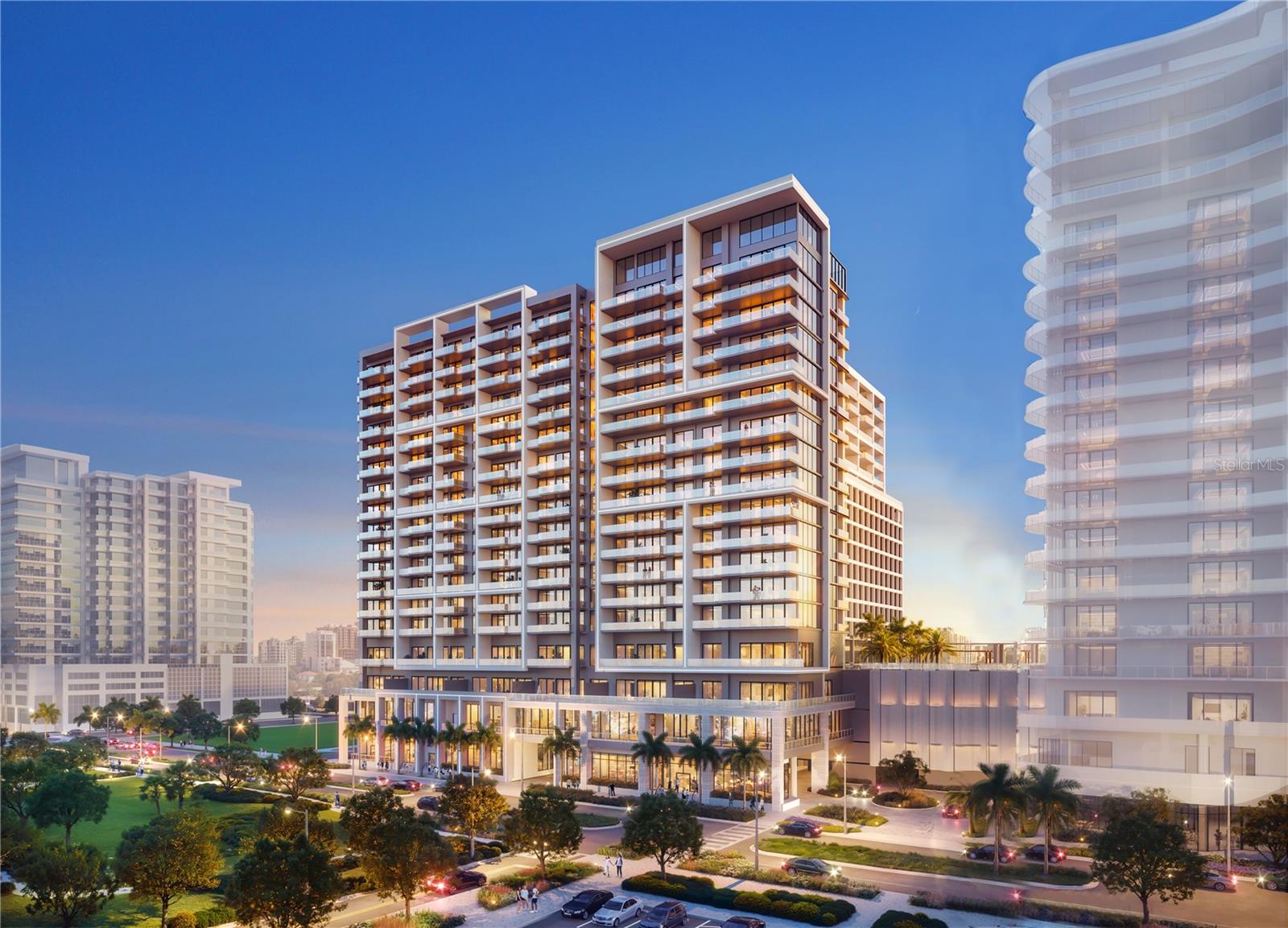 Pre-Construction. To be built. Residence 1701 is a high-floor bay residence offering dramatic views over The Bay Sarasota Park, Sarasota Bay and skyline beyond. On the 17th floor, its corner position, enhanced ceiling heights and expansive sightlines deliver a heightened sense of openness and connection to the surrounding waterfront environment. Designed with contemporary elegance, the residence features an open great room with floor-to-ceiling glass, a spacious kitchen with European cabinetry and premium appliances, and a private terrace ideal for outdoor dining or sunset viewing. The primary suite offers a spa-like bath and walk-in closet, while additional bedrooms provide privacy and flexibility. A dedicated den adds versatility for work-from-home or media use. Residents of 1000 Boulevard of the Arts enjoy a full-service lifestyle with access to a resort-style pool deck, fitness and movement studios, residents club room, co-working spaces and concierge services, a short distance to Sarasota’s arts venues, marina promenade and downtown dining scene.
