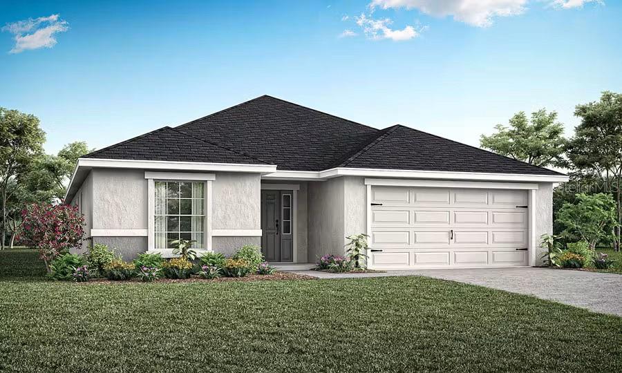 New construction home with 2005 square feet on one-story including 4 bedrooms, 2 baths, and an open living area. Enjoy an open kitchen with Quartz countertops, Samsung stainless steel appliances, a walk-in pantry, and a spacious island, fully open to the dining café and gathering room. The living area, laundry room, and baths include luxury wood vinyl plank flooring, with stain-resistant carpet in the bedrooms. Your owner's suite is complete with a walk-in wardrobe and a private en-suite bath with dual vanities, a tiled shower, and a closeted toilet. Plus, enjoy a covered lanai, 2-car garage, custom-fit window blinds, architectural shingles, energy-efficient insulation and windows, and a full builder warranty. ***Please note - Virtual Tour/Photos showcases the home layout; colors and design options in actual home for sale may differ. Furnishings and décor do not convey!