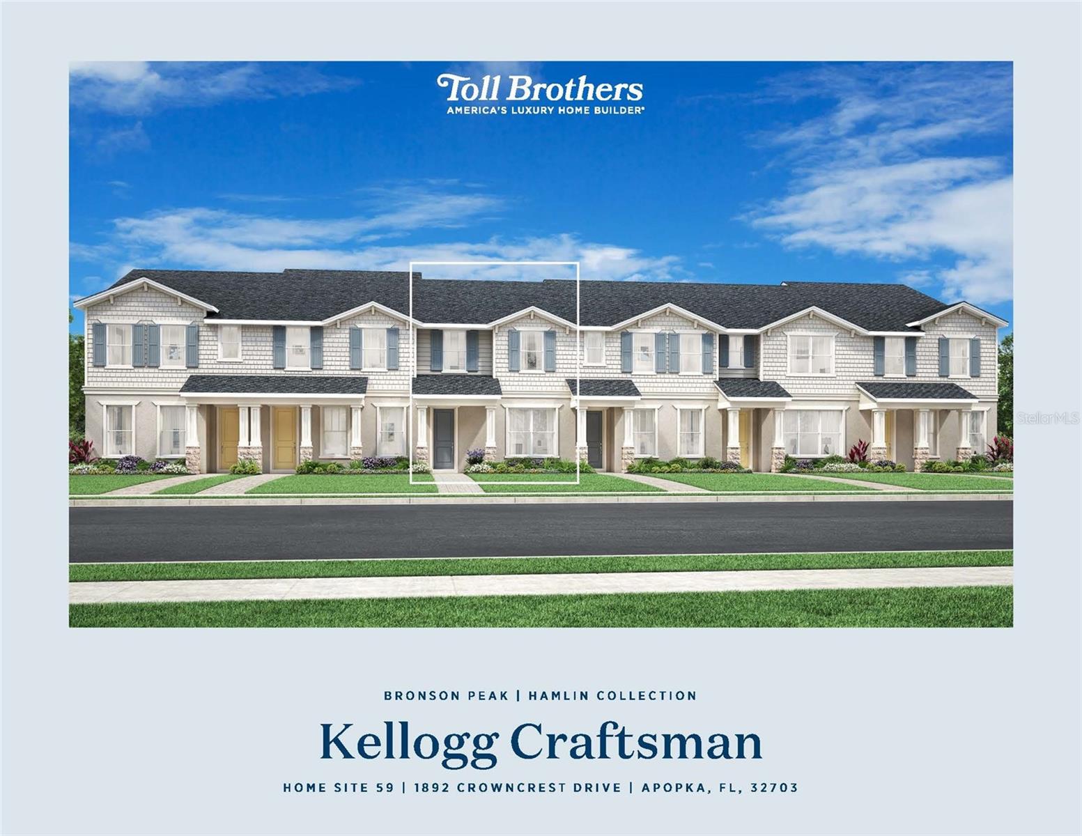Move-in ready Toll Brothers townhome in Bronson Peak featuring 3 bedrooms, 2.5 bathrooms, 2-car garage, and a 2-car driveway. This beautifully upgraded Kellogg Craftsman offers a bright open-concept layout with a spacious great room and casual dining area that flow seamlessly together, creating an inviting space for everyday living and entertaining. Tucked toward the rear of the home, the upgraded kitchen features 42” cabinets, upgraded quartz countertops, Whirlpool appliances, a sizable pantry, and a functional center island. With the kitchen sink thoughtfully located along the back wall beneath a charming window, the island remains fully usable for seating, prep space, and gathering. Upstairs, the private primary suite offers a large walk-in closet, dual sinks and a spacious shower. Two secondary bedrooms, a shared full bath, and a centrally located laundry area complete the second floor. Additional highlights include luxury vinyl plank flooring throughout the main living areas, wood stairs, a convenient powder room, a covered walkway, and a private courtyard patio perfect for relaxing or entertaining. Beyond the home, residents enjoy exceptional resort style amenities including a clubhouse with a fitness center, yoga room, and clubroom available for private events, as well as a resort style swimming pool, two pickleball courts, a tennis court, a dog park, and a children's playground. With designer finishes, luxury upgrades, and spacious living areas this home truly has it all. Don't miss your opportunity to own one of the most impressive homes in the community before it's gone! Closing cost assistance is available!