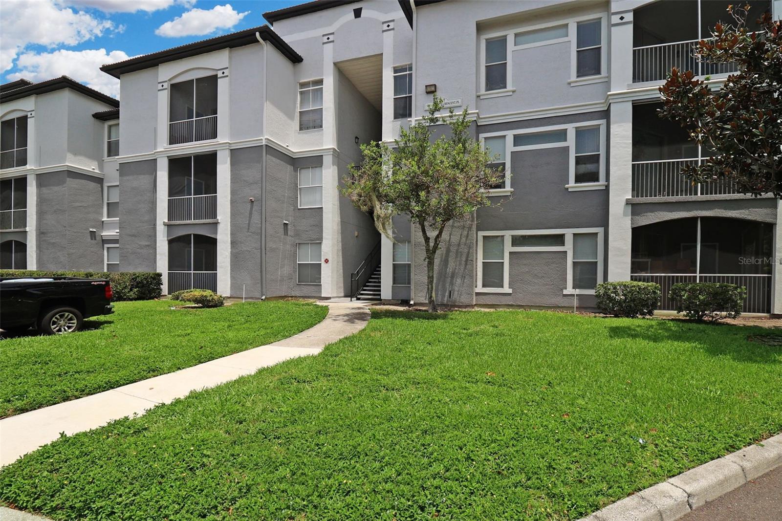 Stunning Allegro Palm Home with a detached garage for rent in Riverview. This Gorgeous condo features 1 bedroom, 1 bathroom and 749sq ft of living space. Located conveniently on the first floor, this updated condo features recently installed waterproof luxury laminate plank flooring, an open layout, and an interior laundry room. The kitchen comes equipped with a breakfast bar, and walk-in pantry. This condo also comes equipped with a screened in patio overlooking the pond and is just steps away from the main community pool, gym, and clubhouse. As a huge added bonus, this condo is being rented with one of only a very few garages located right out front of the building. The garage is large enough for your car with plenty of additional room for storage.