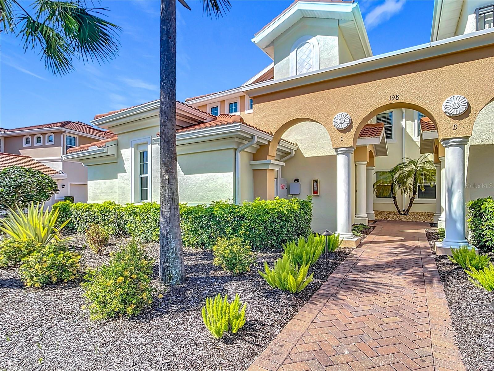 WELCOME TO 198 BELLA VISTA TERRACE, UNIT C

This lovely 2017 Upscale Maintenance Free Carriage Home in the Venetian Golf & River Club, has all that you could want. The 2376 sq.ft. has a private elevator up to an open 2nd floor with a light filled living space overlooking an expansive view of the golf course.  In the evening  beautiful western sunsets can be viewed from the large screened lanai. Feel save during hurricane season with impact windows and sliders throughout the home.  With three bedrooms, two baths and a flex room, you will have plenty of space for all your family gatherings.  Upgrades include, plantation shutters, primary bedroom closets shelving, kitchen pantry cabinetry, convenient roll-down sunshades, and a new condenser fan. The kitchen offers granite counters, titled backsplash, Whirlpool stainless steal appliances and a large breakfast bar that flows into the dining area.  The primary bath features a dual sink vanity with stone counters, walk-in shower and private bathroom. The flex room offers a quite spot for a good read, an office or an additional TV viewing room.  The large laundry room has a washer dryer, utility sink and ample space for more storage in the overhead cabinets.  The garage will accommodate two cars and has storage shelfing.  This maintenance free lifestyle gives you plenty of time to take in all that is available at the Venetian Golf & River Club. A full service restaurant and bar with a poolside Tiki Bar is available to all.  You will also have access to the heated pool and lap pool, six Har-Tru Tennis courts, Pickleball courts, Fitness center and Exercise classes. If you like to walk - you can hike miles through the nature park trail along the Myakka River. You will also have the option to become a member of the premire golf club in the Venetian.  This Commuity is just minutes away from all that Venice and the Suncoast provides, including all the wonderful beaches, Venice Island activities, lots of fabulous restaurants and of course the new Sarasota Memorial Hospital for all medical services.  THIS IS THE PLACE TO CALL HOME!