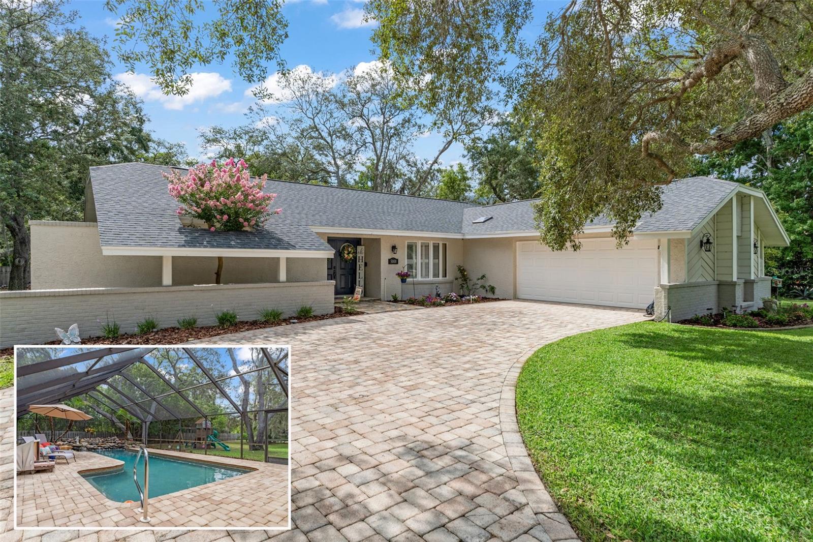 Your Dream home is finally available!! Come check out your POOL home in time for SUMMER!! Featuring BLOCK construction, with no rear neighbors, on a half acre lot, only the best for Florida outdoor living! Your home boasts 2,178 living square feet and features a newer 2025 roof, providing peace of mind for years to come. A scene right out of the page of a storybook, from the winding full paver driveway to the full bloom plants and trees along with lush green grass creating exceptional curb appeal. A home like this doesn't come up often, especially in the highly desirable Lake in the woods neighborhood. Step inside to soaring cathedral ceilings, a cozy wood-burning fireplace, and a bright open floor plan designed for both everyday living and entertaining. In the heart of the home is your beautifully updated Craftsman-style kitchen featuring soft-close cabinetry, premium stainless steel appliances,  stunning granite countertops, ample counter space, and a breakfast bar overlooking the living room. Pride of ownership along with high end finish carpentry is evident throughout. Whether you're hosting family gatherings or enjoying a quiet evening at home, this space is sure to impress. This spacious home offers a split floorplan with 3 bedrooms and 2 bathrooms. Your primary suite is a true retreat featuring a fully remodeled 2026 bathroom complete with a gorgeous floor to ceiling tiled walk-in shower, dual vanities, updated fixtures, and a luxurious spa-like feel. On the other end of the home you will find your very impressive guest bathroom which also offers dual vanity sinks along with a convenient shower/tub combination. One of the most remarkable features of this home is how seamlessly it blends indoor and outdoor living. Nearly every room enjoys views of and direct access to the breathtaking pool area and screened lanai. Step outside and discover your own private oasis featuring a stunning swimming pool with a jaw-dropping fountain feature, beautiful Florida palms, mature landscaping, and plenty of space to relax and unwind. An additional covered patio provides the perfect setting for entertaining guests, grilling, or enjoying Florida's year-round sunshine. The property is further enhanced by mature oak trees providing natural shade and beauty, along with a full-yard irrigation system supplied by a dedicated well to help keep your lawn lush and green year round. As an added value, the sauna, patio furniture, furnishings, and other personal property are negotiable, making this an incredible opportunity for buyers seeking a move-in-ready Florida retreat. Conveniently located near the Gulf Coast, parks, dining, shopping, and everyday conveniences, this one of a kind property combines privacy, space, and resort-style living in one exceptional package. as a resident of Lake in the Woods, you'll have access to an array of amenities which include but are not limited to: 24/7 staffed, gated access, Island Pavilion, Trailer/Boat storage, Scenic lakes for fishing, playground equipment, Dog Park, Tennis and Pickleball courts, and sooo much more. Don't miss out on this incredible opportunity to own a slice of paradise in one of Spring Hill's most sought-after communities. Schedule your private showing today before this rare opportunity is gone!