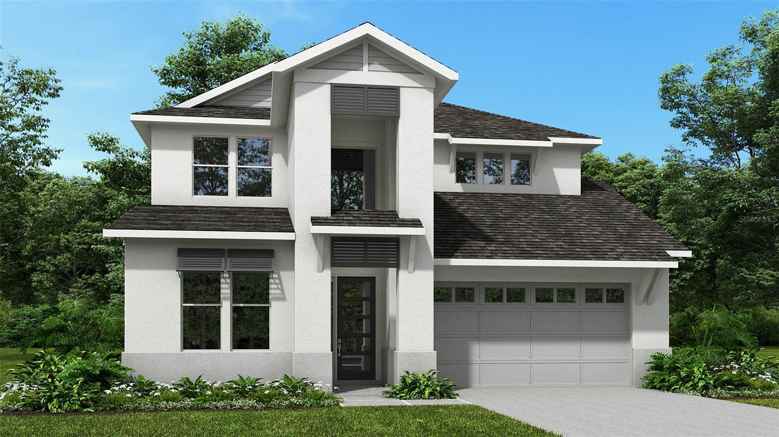 Under Construction. The two-story front porch welcomes you into the entryway. A secluded guest suite with a full bathroom and a large walk-in closet is off the main entrance. French doors lead into the home office that offers plenty of natural light. The kitchen features a 5-burner gas cooktop, a large island with built-in seating space, and a corner walk-in pantry. The dining area is embraced by a corner of windows and allows access to the extended covered backyard lanai. The family room boasts tall ceilings and sliding glass doors. The primary bedroom has three large windows and a tray ceiling. Double doors lead to the bathroom, which has dual vanities, a freestanding tub, a glass-enclosed shower, and an oversized walk-in closet. Upstairs you are greeted by the game room, which is surrounded by windows on two sides. Two secondary bedrooms, each with walk-in closets and a shared bathroom, complete the second level. The home offers ample storage throughout. The laundry room is located off the three-car garage that opens into the drop zone area.