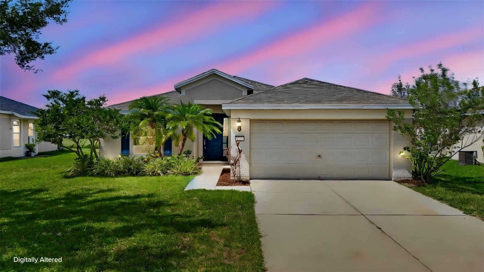 Virtually Staged. Move-in ready with pond views in sought-after Harrison Ranch! This well-maintained 4-bedroom, 2-bath home offers 1,604 square feet of comfortable living space with a desirable split-bedroom floor plan designed for both everyday living and privacy.

Step inside to an open-concept layout featuring soaring ceilings, abundant natural light, and durable wood-look tile flooring throughout the main living areas. The spacious kitchen offers ample cabinet and counter space, stainless steel appliances, a pantry, breakfast bar, and an adjoining dining area that opens seamlessly to the living room—perfect for entertaining or family gatherings.

The private primary suite is tucked away from the secondary bedrooms and features vaulted ceilings, a large walk-in closet, and an oversized walk-in shower. Three additional bedrooms provide flexibility for guests, family, or a home office, all with brand-new carpet.

Enjoy peaceful mornings and relaxing evenings overlooking the pond from your backyard, with plenty of room to create your own outdoor oasis.

Additional highlights include a 2-car attached garage, low HOA fees, and a location in Flood Zone X for added peace of mind.

Residents of Harrison Ranch enjoy exceptional amenities including a resort-style pool, clubhouse, fitness center, pickleball, basketball and tennis courts, playgrounds, and scenic nature trails. Conveniently located near top-rated schools, shopping, dining, I-75, I-275, and just approximately 35 minutes to Anna Maria Island and the beautiful Gulf beaches.

Move right in today while adding your own personal touches over time!