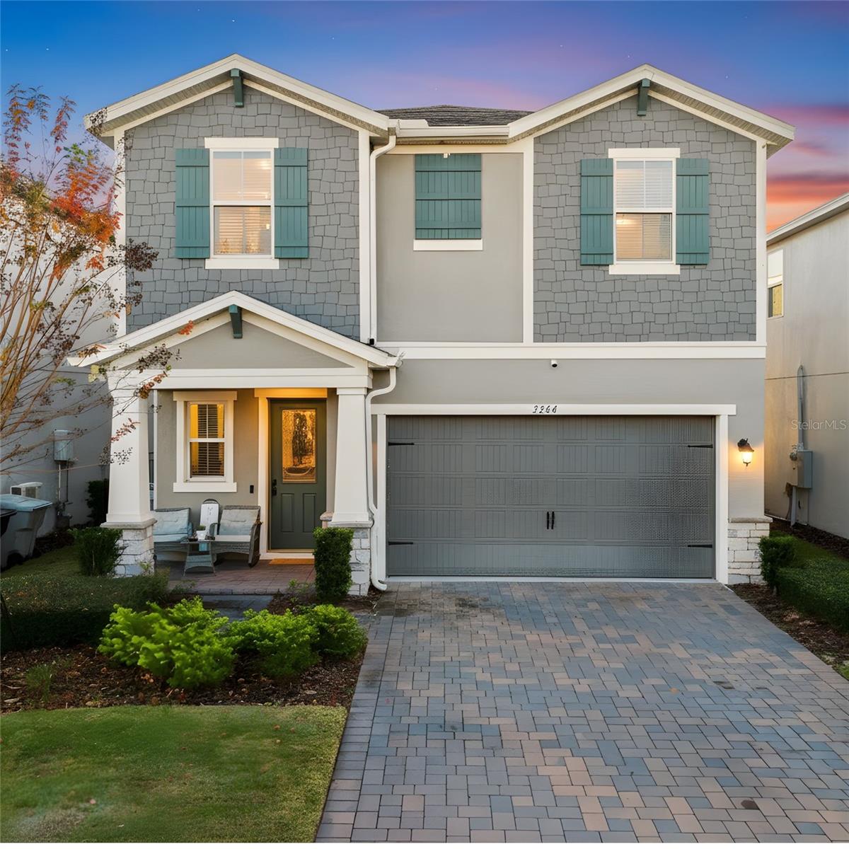 Welcome to this beautiful 4-bedroom, 2.5-bath home located in a gated community in the heart of Apopka. Built in 2020, this two-story property offers over 2,300 square feet of open-concept living space and is situated in a quiet cul-de-sac just minutes from Wekiva Springs. Inside, enjoy a bright and airy floorplan with a spacious living area that includes an electric fireplace and retractable projector screen—perfect for movie nights. The kitchen offers modern cabinetry, ample counter space, and seamless flow into the dining area for everyday living or entertaining. A flex loft space sits upstairs along with all four bedrooms, including a generous primary suite with an electric fireplace, large walk-in closet, and an en-suite bath featuring a walk-in shower with rain shower head and multi-head system. Additional highlights include vinyl fencing, an enclosed four-season room, updated barn-style sliding doors, a 2-car garage WITH EV CHARGER. The community includes a gated entrance, resort-style amenities; a sparkling pool, cabana, playground and tot lot, dog park, walking trail, yard maintenance, and a beautiful dock and gazebo for relaxing evenings outdoors. Its truly a place to live a carefree lifestyle.
