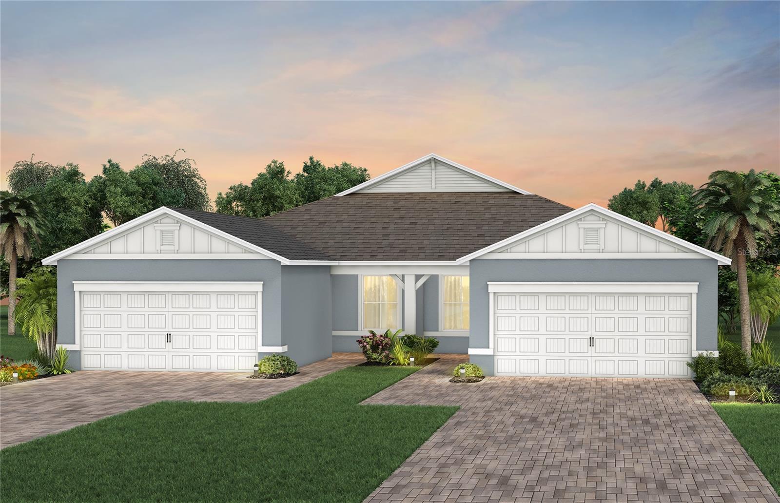 Under Construction. The stunning Ellenwood Villa blends luxury and convenience, featuring 2 bedrooms, an enclosed flex room, and 2 bathrooms in a thoughtfully designed layout that maximizes both comfort and style. The open-concept kitchen, café, and gathering room are filled with natural light, creating an inviting and spacious atmosphere. Tall ceilings,  abundant windows, and a sliding glass door that opens to the covered lanai seamlessly extend the living space, making it perfect for effortless indoor-outdoor living. The kitchen features stainless steel Whirlpool appliances (including a refrigerator and natural gas range), white soft-close cabinetry, quartz countertops, an upgraded faucet, and a stainless-steel single-bowl sink. Whether you're preparing a gourmet meal or entertaining guests, this kitchen has everything you need. Tucked at the rear of the home for maximum privacy, the owner’s suite offers a luxurious retreat. The spa-like en suite bathroom features a frameless glass-enclosed shower with built-in bench, an enclosed toilet, a quartz-topped dual vanity, and a linen closet—creating the perfect environment for relaxation. The secluded secondary bedroom and bathroom provide an additional layer of privacy, offering a tranquil space when you need it most. The front of the home features an enclosed flex room, offering endless possibilities as a home office, hobby room, or any other space that suits your needs. Designer-curated finishes elevate every corner of this home, including pendant pre-wire, 8’ interior doors, comfort-height toilets, 2” faux wood blinds, Whirlpool washer and dryer, and Shaw brand wood-look luxury vinyl plank throughout with tile flooring in the bathrooms and laundry room enhances the home's style and comfort. This home comes equipped with a smart thermostat, video doorbell, and LED downlights, ensuring your home is as connected as it is beautiful. This home offers the perfect combination of luxury, convenience, and modern design—an ideal place to live and relax. Schedule a tour today!