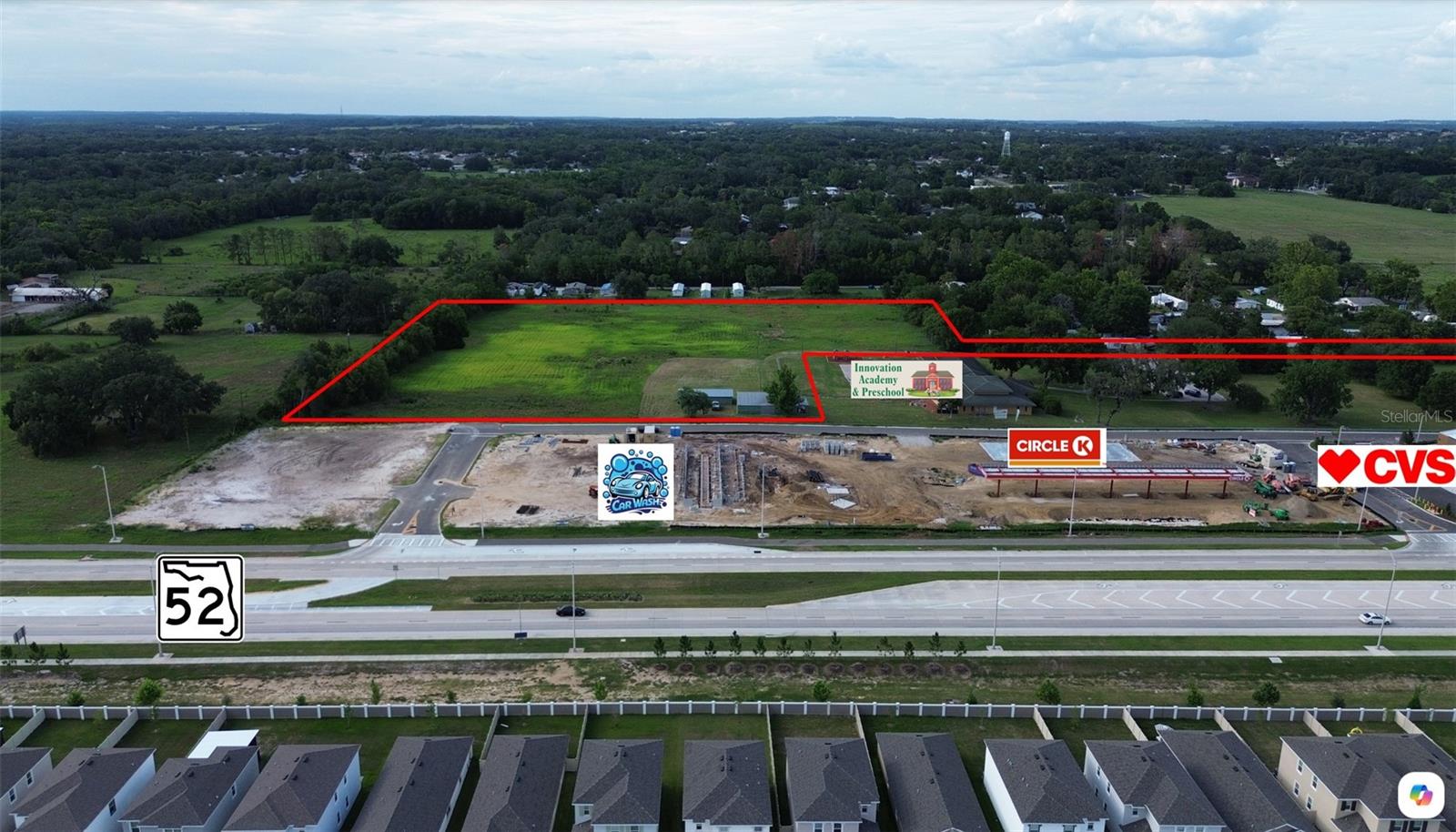 Positioned in the heart of one of Pasco County’s fastest-growing corridors, this 9.5± acre development tract offers an exceptional opportunity just minutes from I-75 at the intersection of State Road 52 and Curley Road in San Antonio, Florida. Located along the newly improved SR 52 corridor near Exit 285, the property benefits from outstanding regional connectivity to Wesley Chapel, Dade City, San Antonio, and the greater Tampa Bay market. Surrounded by explosive residential growth, expanding employment centers, and planned commercial development, the site is well-positioned for a variety of future uses.
The property features approximately 9.5 acres with access from Boys Village Road off Curley Road and is zoned AC (Agricultural) with a RES-6 Future Land Use designation, allowing for potential residential development of up to six units per acre, subject to county approvals. Public water and sewer are available nearby, enhancing the property's development potential. With excellent visibility, convenient access, and strong exposure to commuter and regional traffic traveling between I-75 and Pasco County’s rapidly expanding master-planned communities, this site presents a rare investment and development opportunity in one of the area's most dynamic growth corridors.