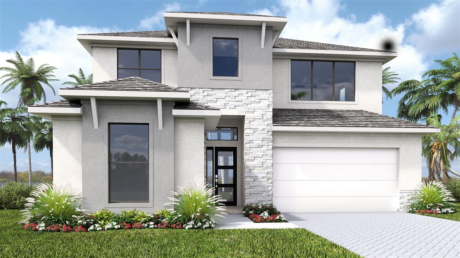 Under Construction. Welcoming entryway is embraced by a private guest suite with full bathroom and ample storage space and French doors that enclose the home office. As you enter the kitchen you will see a 5-burner gas cooktop, a large island with built-in seating space, and a corner walk-in pantry. The dining area is embraced by a corner of windows and provides access to the extended covered backyard lanai. The family room boasts ample natural light from the sliding glass doors overlooking the backyard. The primary bedroom hosts three large windows. Double doors lead into the primary bathroom, which features dual vanities, a freestanding tub, a glass-enclosed shower, and an oversized walk-in closet. Upstairs you are greeted by a game room that overlooks the family room below. Two secondary bedrooms with additional storage and a full bathroom complete the second level. The laundry room is located off of the family room. Two-car garage.